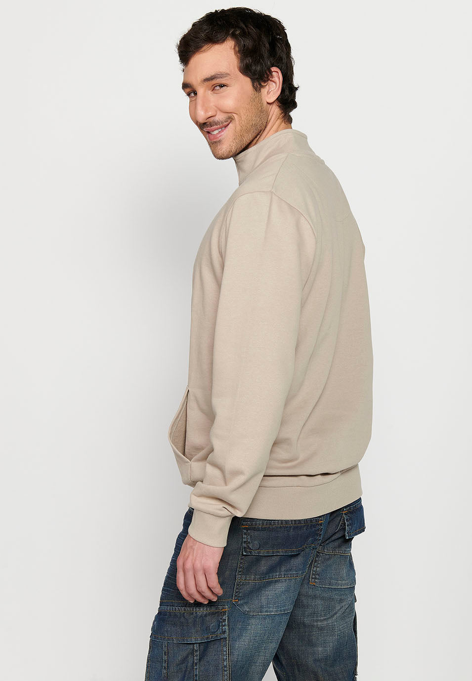 Sudadera Hombre cuello alto con media cremallera – Koroshi Piedra