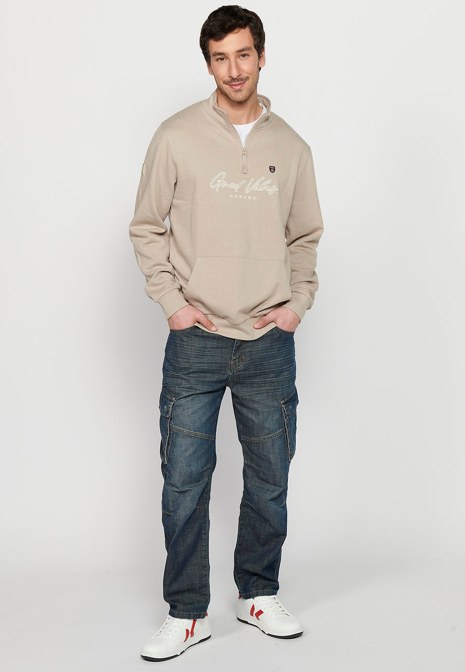 Sudadera Hombre cuello alto con media cremallera – Koroshi Piedra