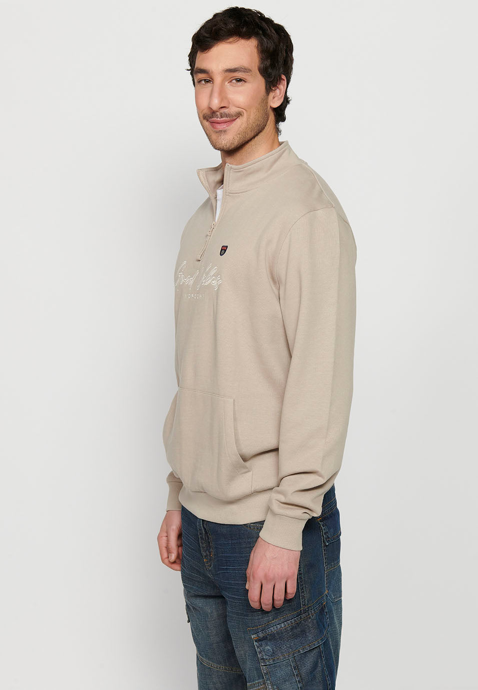 Sudadera Hombre cuello alto con media cremallera – Koroshi Piedra