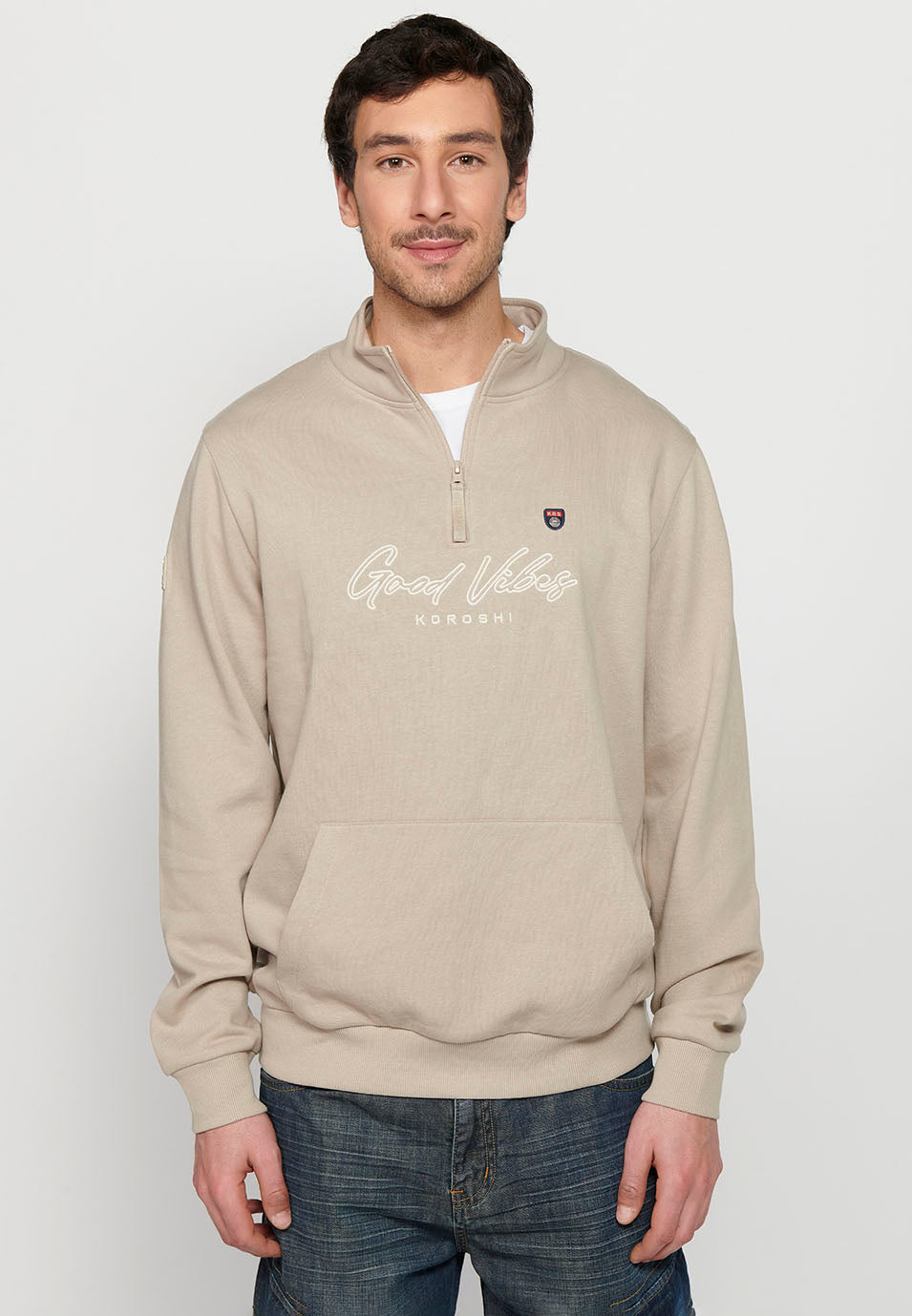 Sudadera Hombre cuello alto con media cremallera – Koroshi Piedra