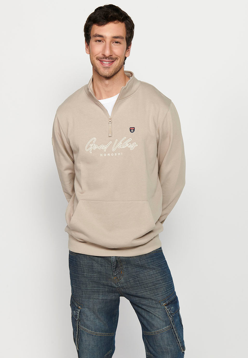 Sudadera Hombre cuello alto con media cremallera – Koroshi Piedra