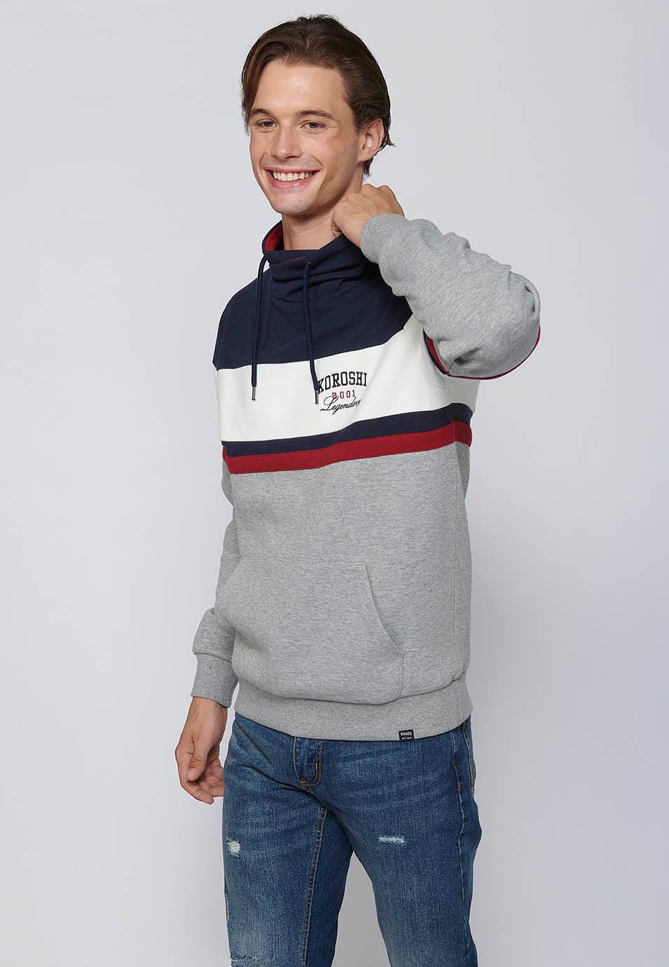 Sudadera Hombre con capucha y detalles de rayas – Koroshi Navy