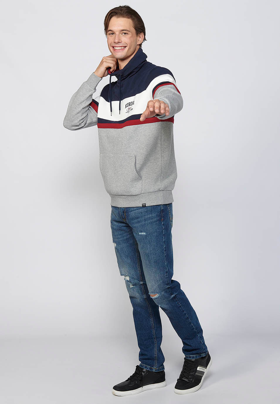 Sudadera Hombre con capucha y detalles de rayas – Koroshi Navy