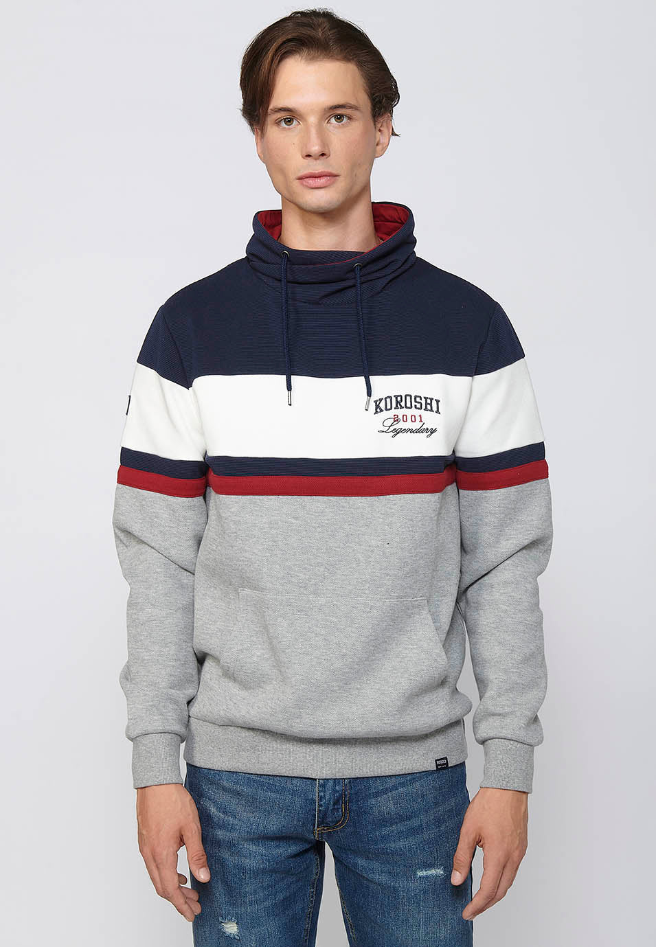 Sudadera Hombre con capucha y detalles de rayas – Koroshi Navy