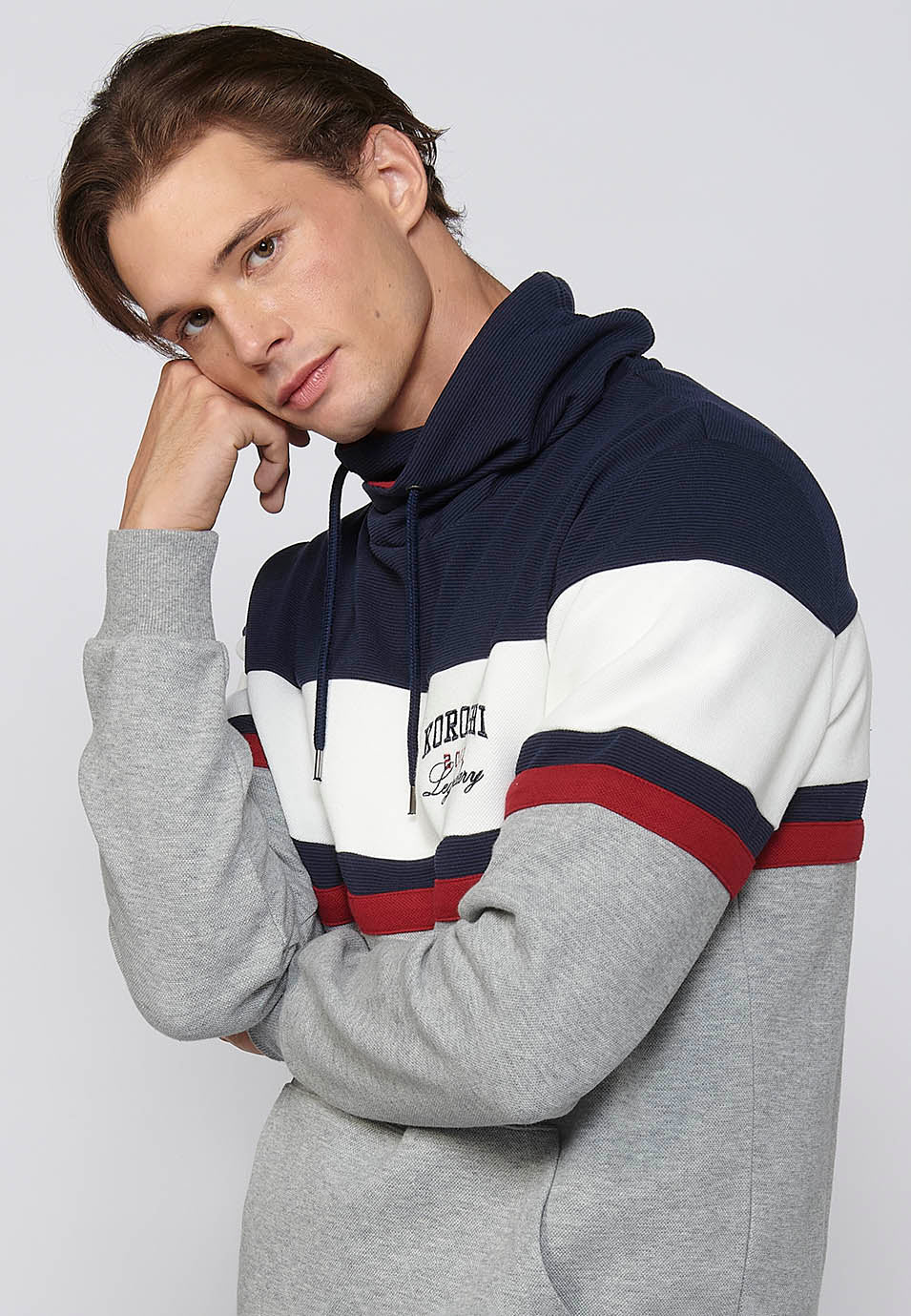 Sudadera Hombre con capucha y detalles de rayas – Koroshi Navy