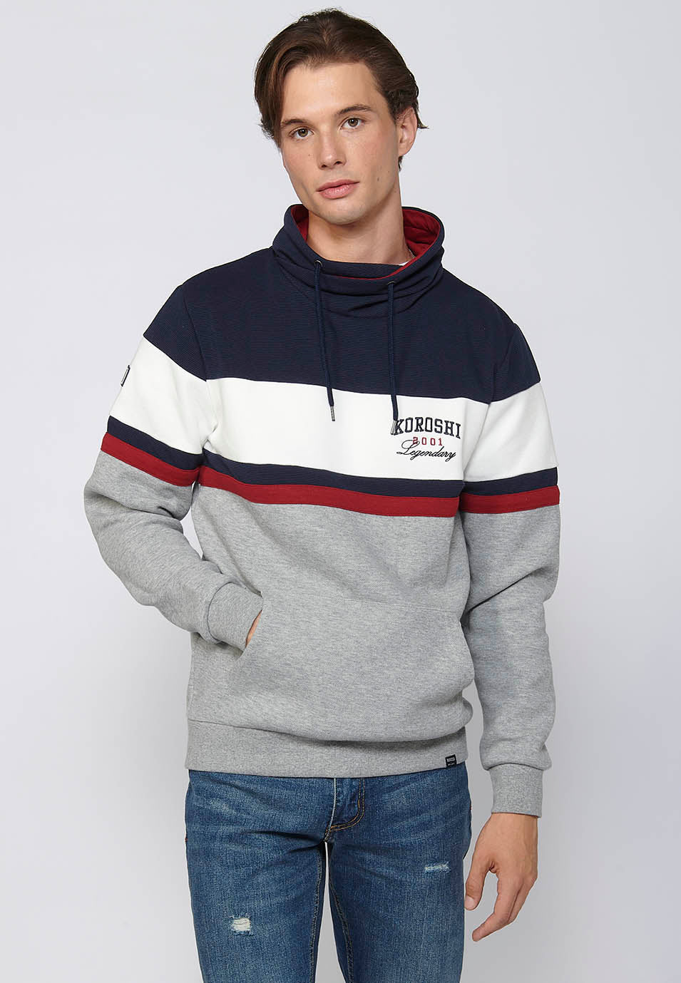 Sudadera Hombre con capucha y detalles de rayas – Koroshi Navy