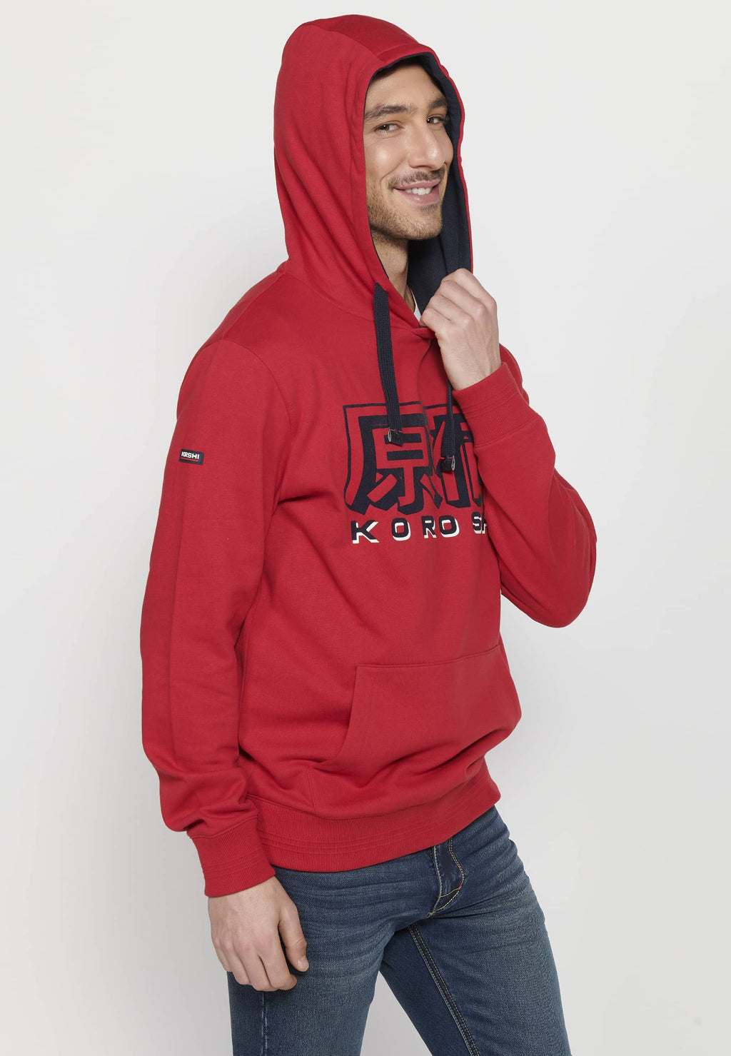 Sudadera Hombre con capucha y detalle en relieve – Koroshi Rojo