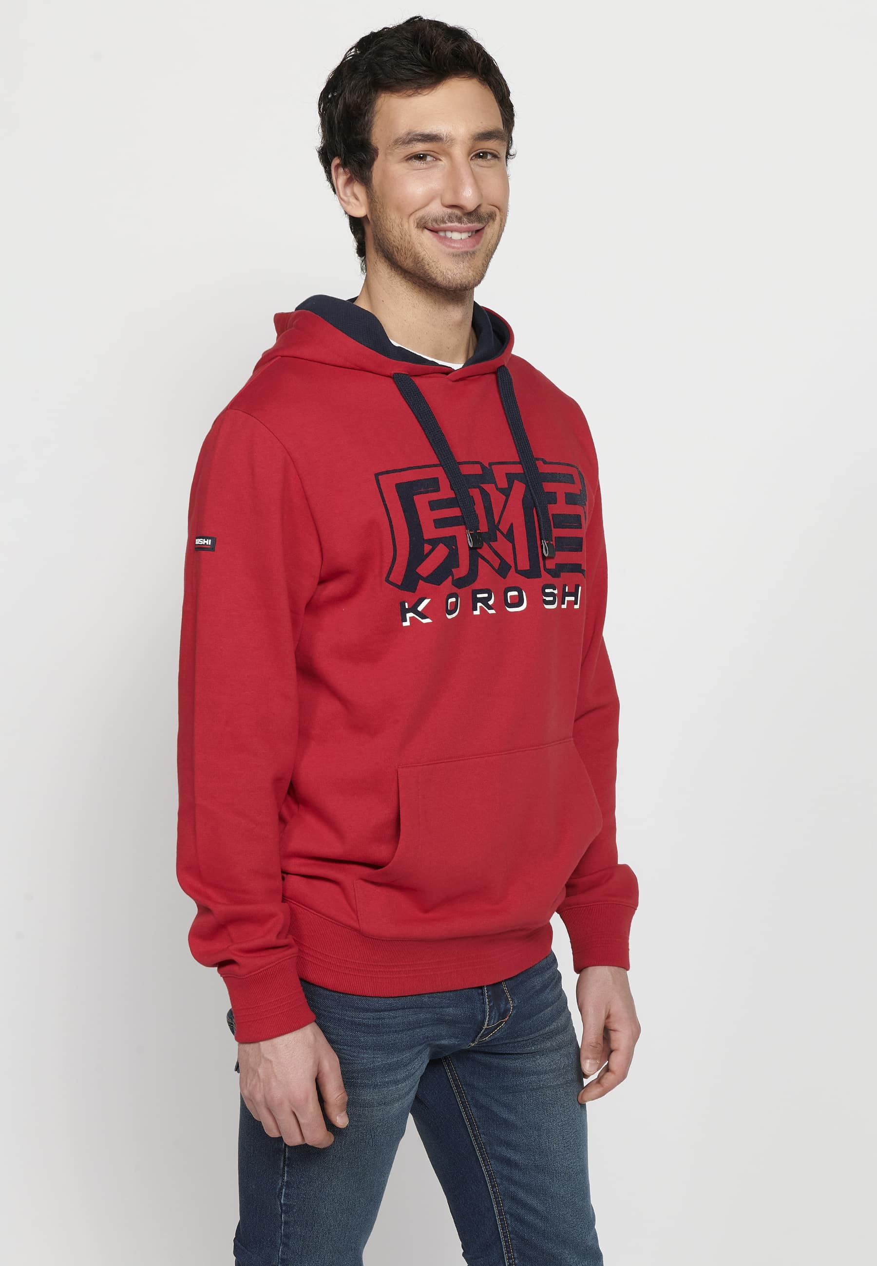 Sudadera Hombre con capucha y detalle en relieve – Koroshi Rojo