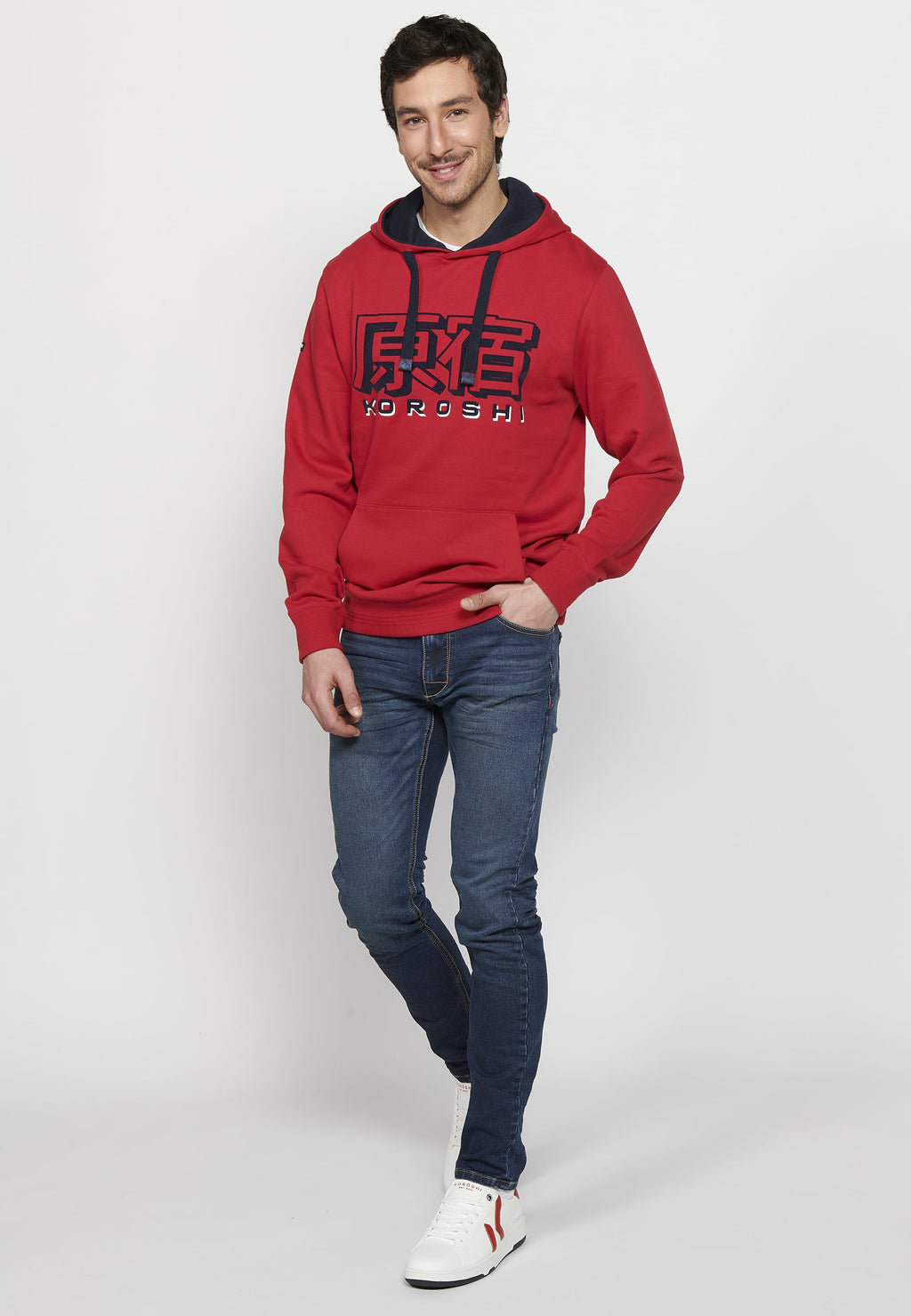 Sudadera Hombre con capucha y detalle en relieve – Koroshi Rojo