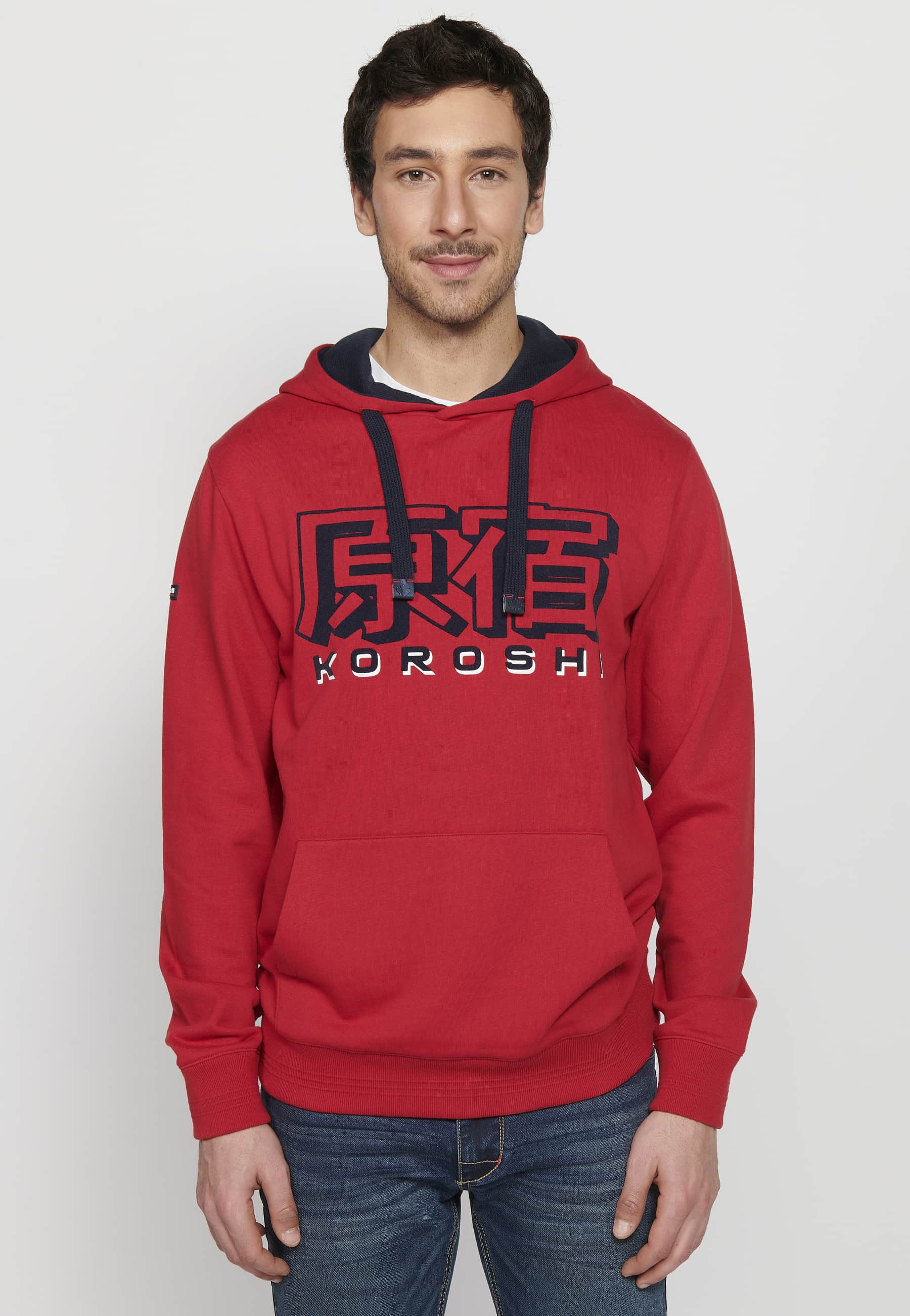 Sudadera Hombre con capucha y detalle en relieve – Koroshi Rojo