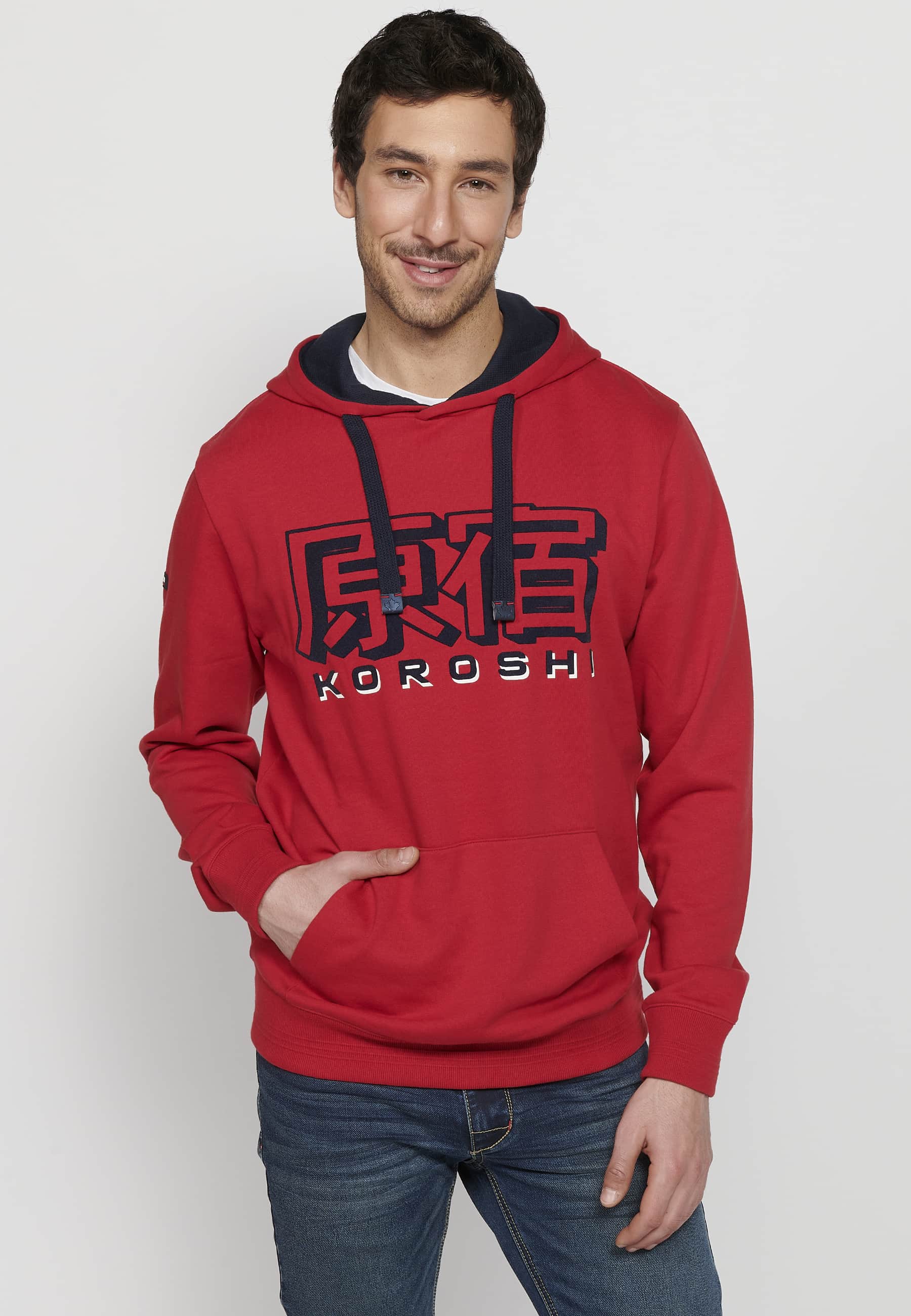 Sudadera Hombre con capucha y detalle en relieve – Koroshi Rojo