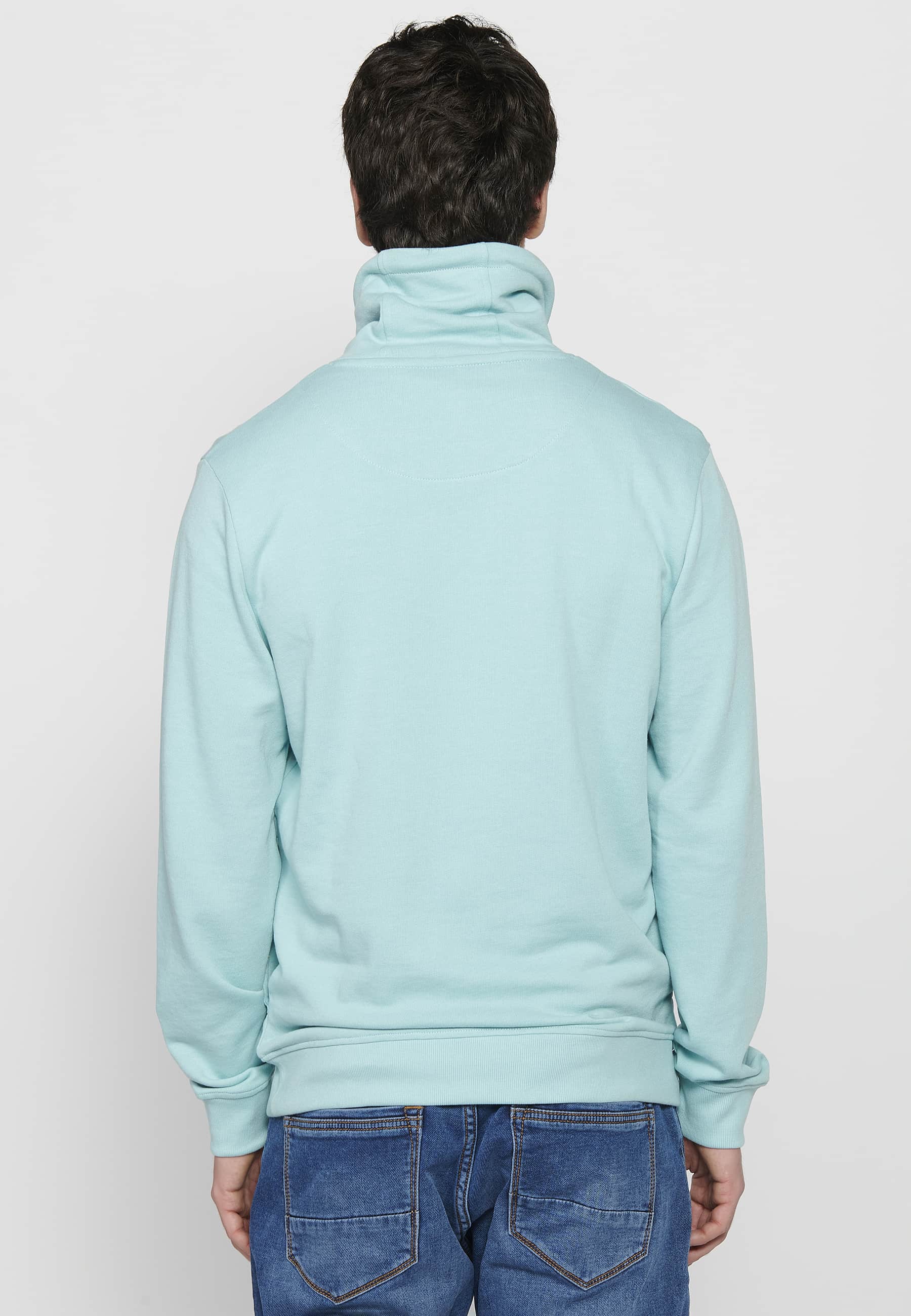 Sudadera Hombre cuello alto ajustable con cordón y estampado – Koroshi Azul Celeste