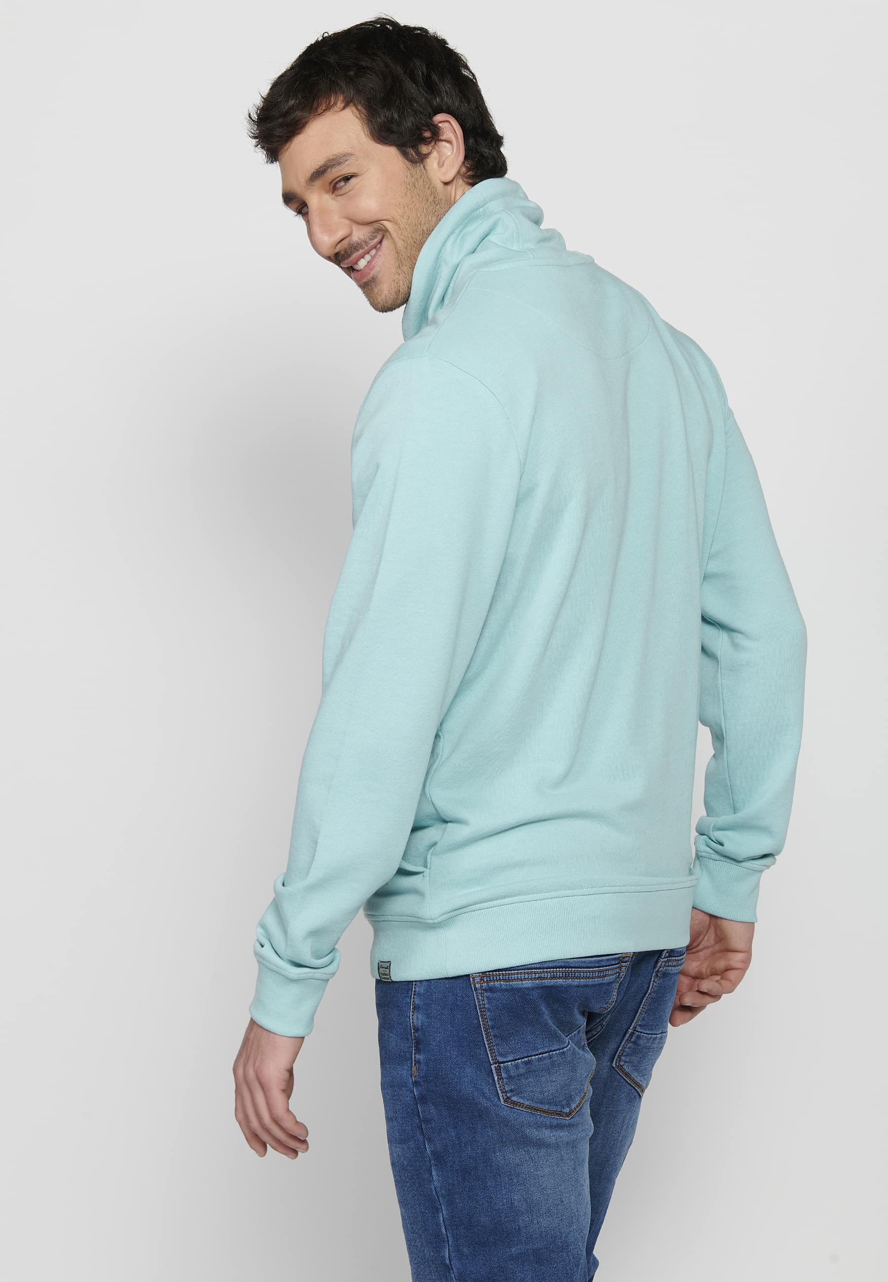 Sudadera Hombre cuello alto ajustable con cordón y estampado – Koroshi Azul Celeste
