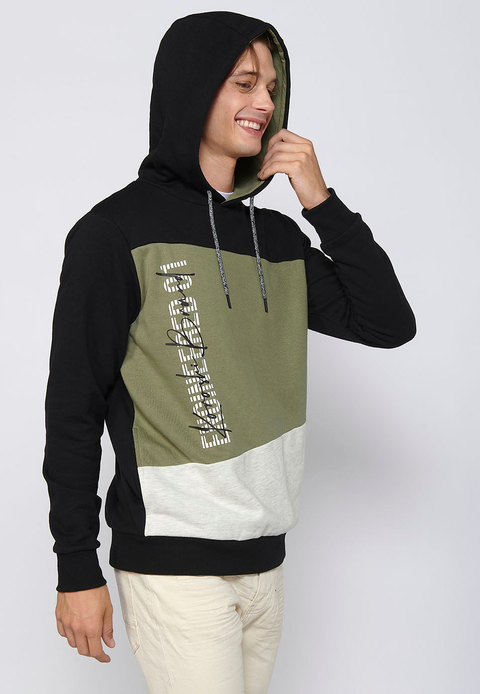 Sudadera Hombre con capucha y diseño color-block – Koroshi Kaki