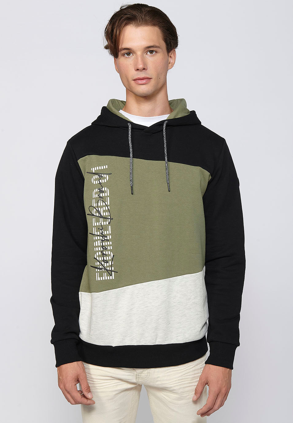 Sudadera Hombre con capucha y diseño color-block – Koroshi Kaki