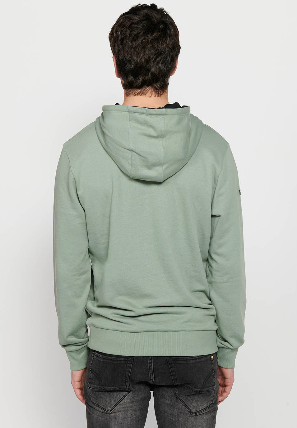 Sudadera Hombre cuello cruzado con capucha y estampado – Koroshi Kaki