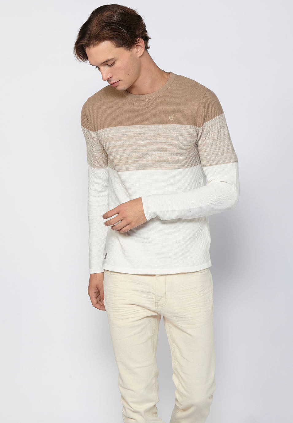 Jersey Hombre Cuello Redondo Punto Fino a Rayas – Koroshi 2411TR01