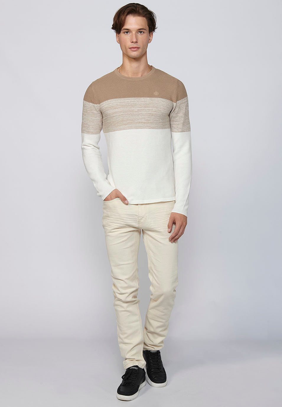 Jersey Hombre Cuello Redondo Punto Fino a Rayas – Koroshi 2411TR01