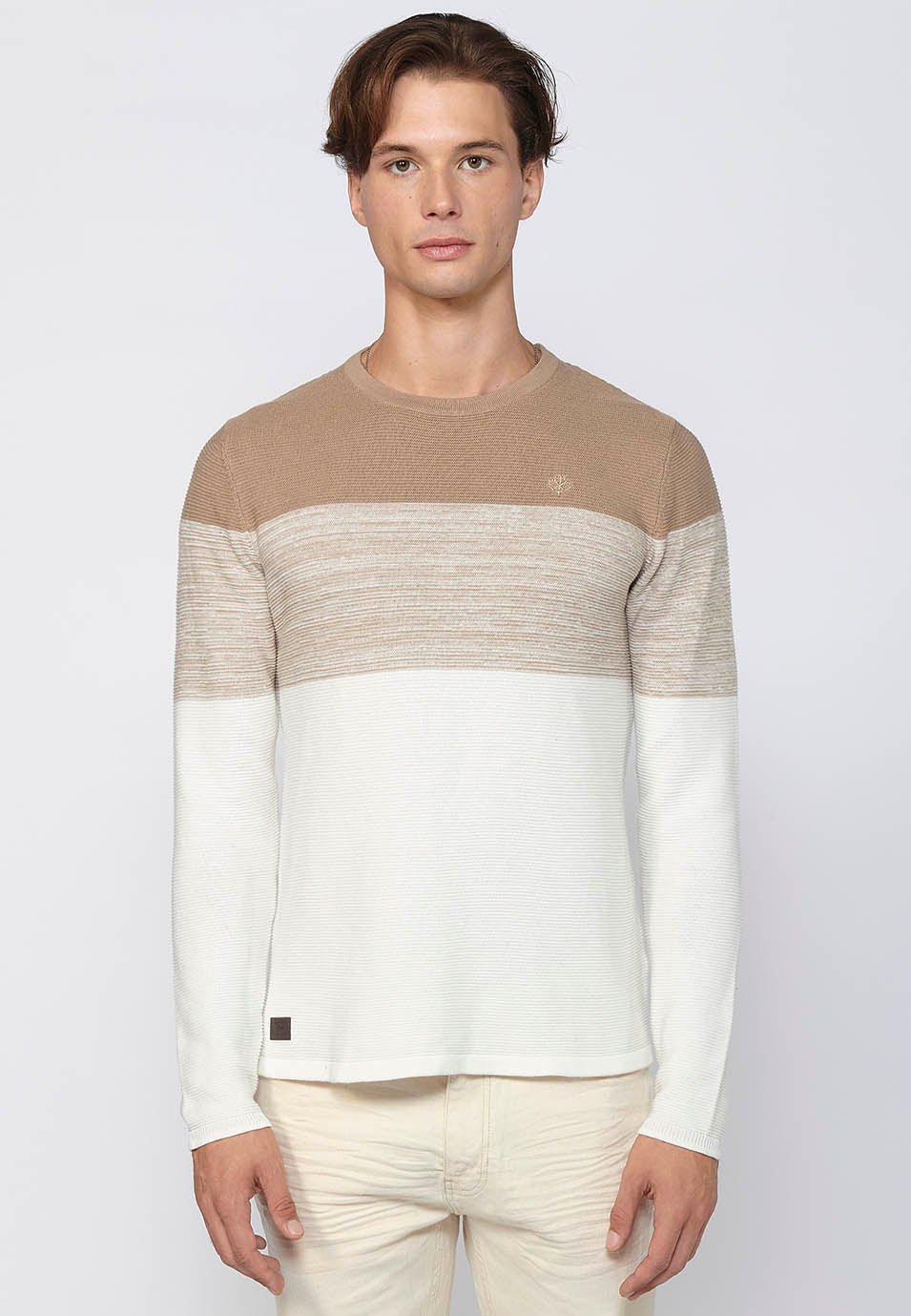 Jersey Hombre Cuello Redondo Punto Fino a Rayas – Koroshi 2411TR01
