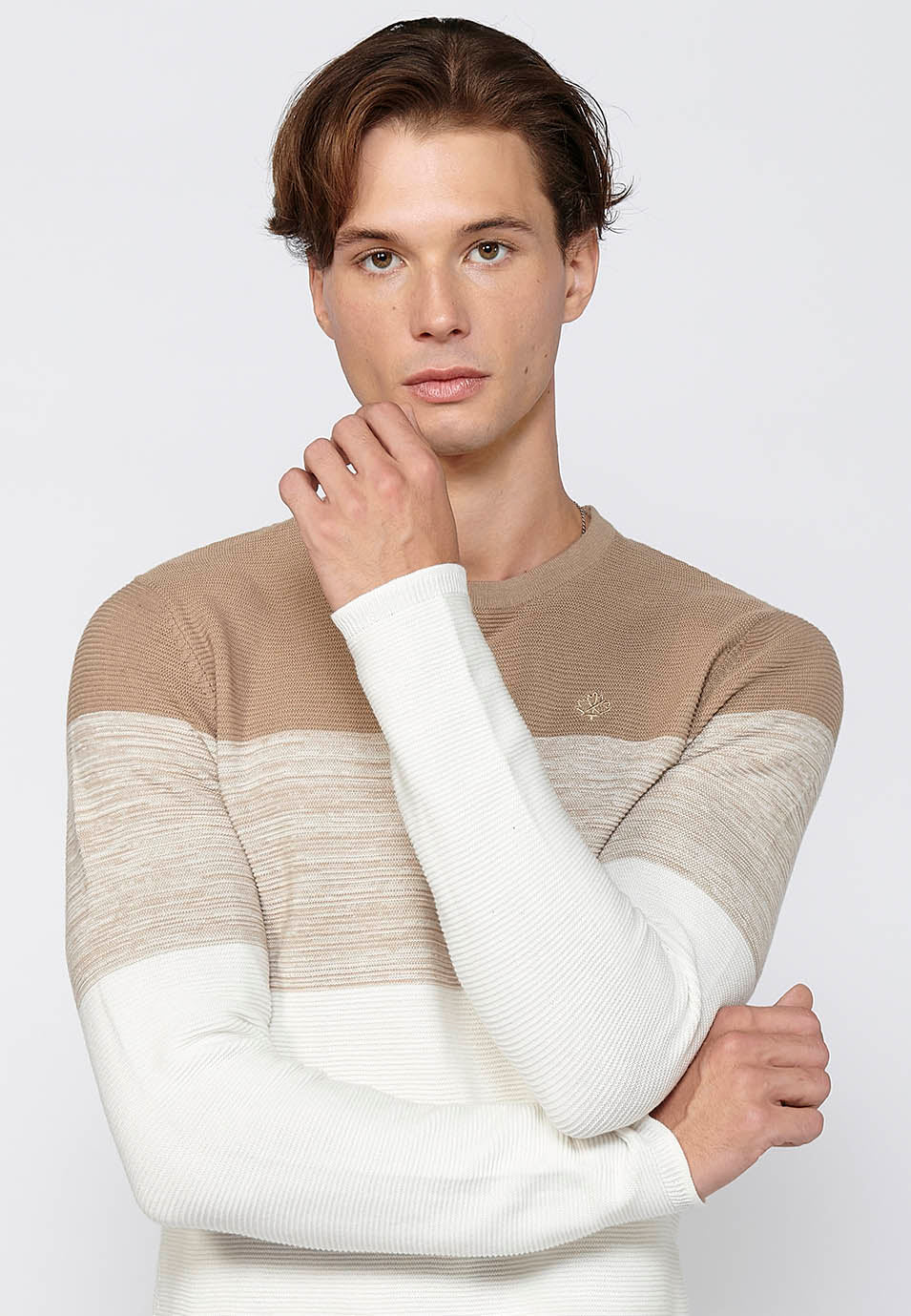 Jersey Hombre Cuello Redondo Punto Fino a Rayas – Koroshi 2411TR01