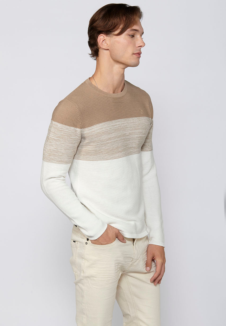 Jersey Hombre Cuello Redondo Punto Fino a Rayas – Koroshi 2411TR01