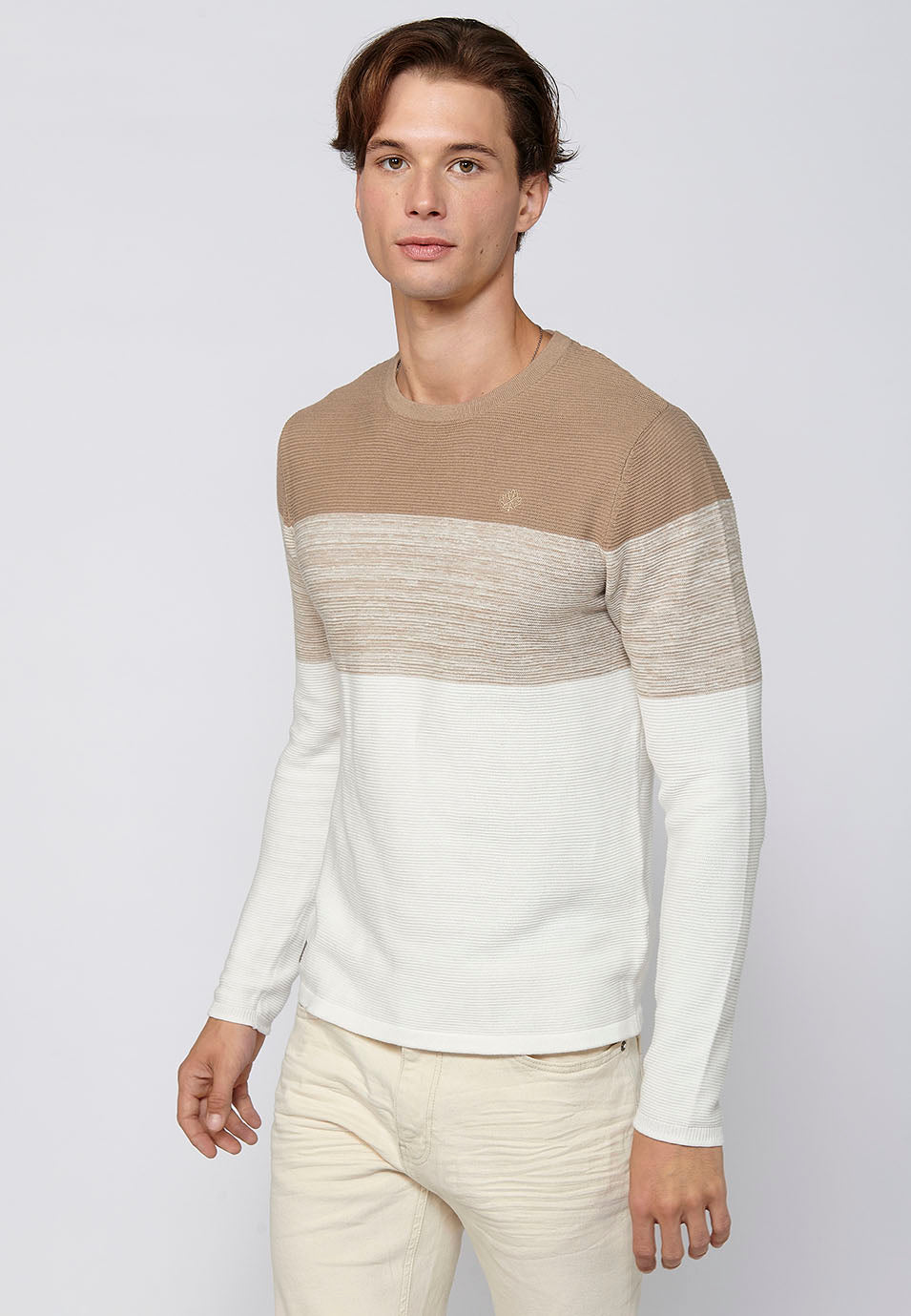 Jersey Hombre Cuello Redondo Punto Fino a Rayas – Koroshi 2411TR01