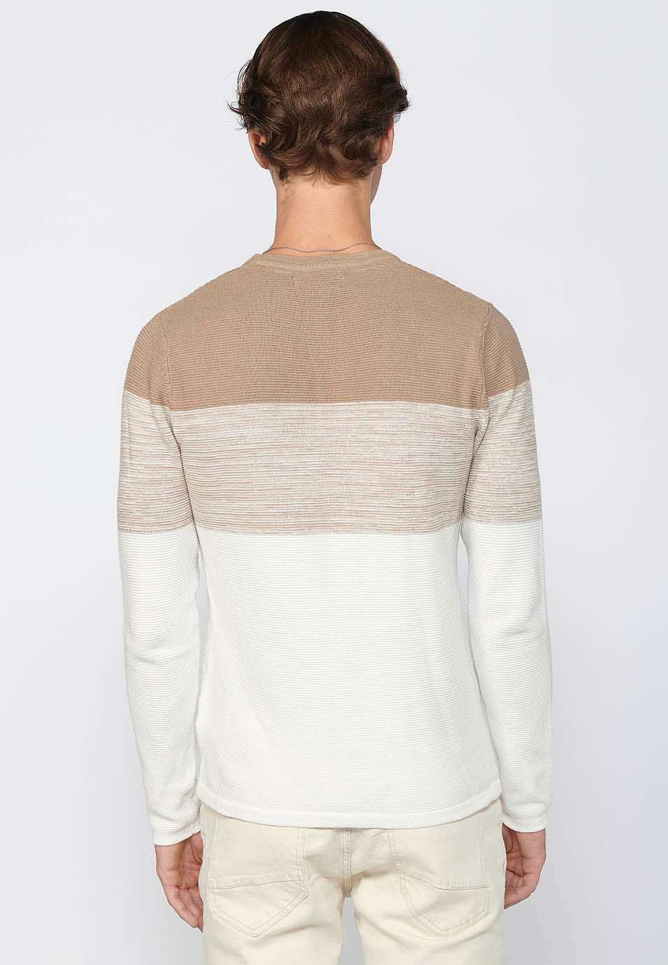 Jersey Hombre Cuello Redondo Punto Fino a Rayas – Koroshi 2411TR01