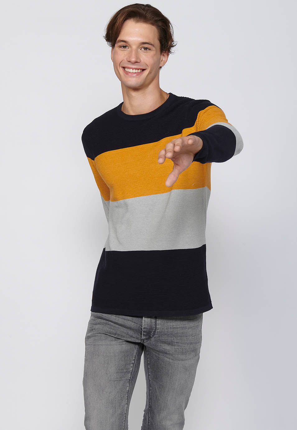 Jersey Hombre Cuello Redondo Punto Fino a Rayas – Koroshi 2411TR01