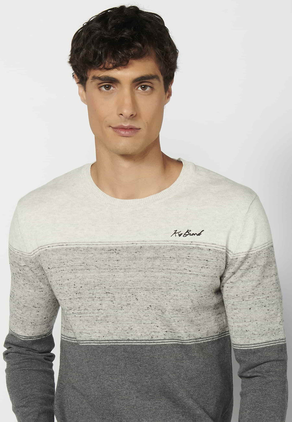 Jersey Hombre Cuello Redondo Punto Fino a Rayas – Koroshi Gris