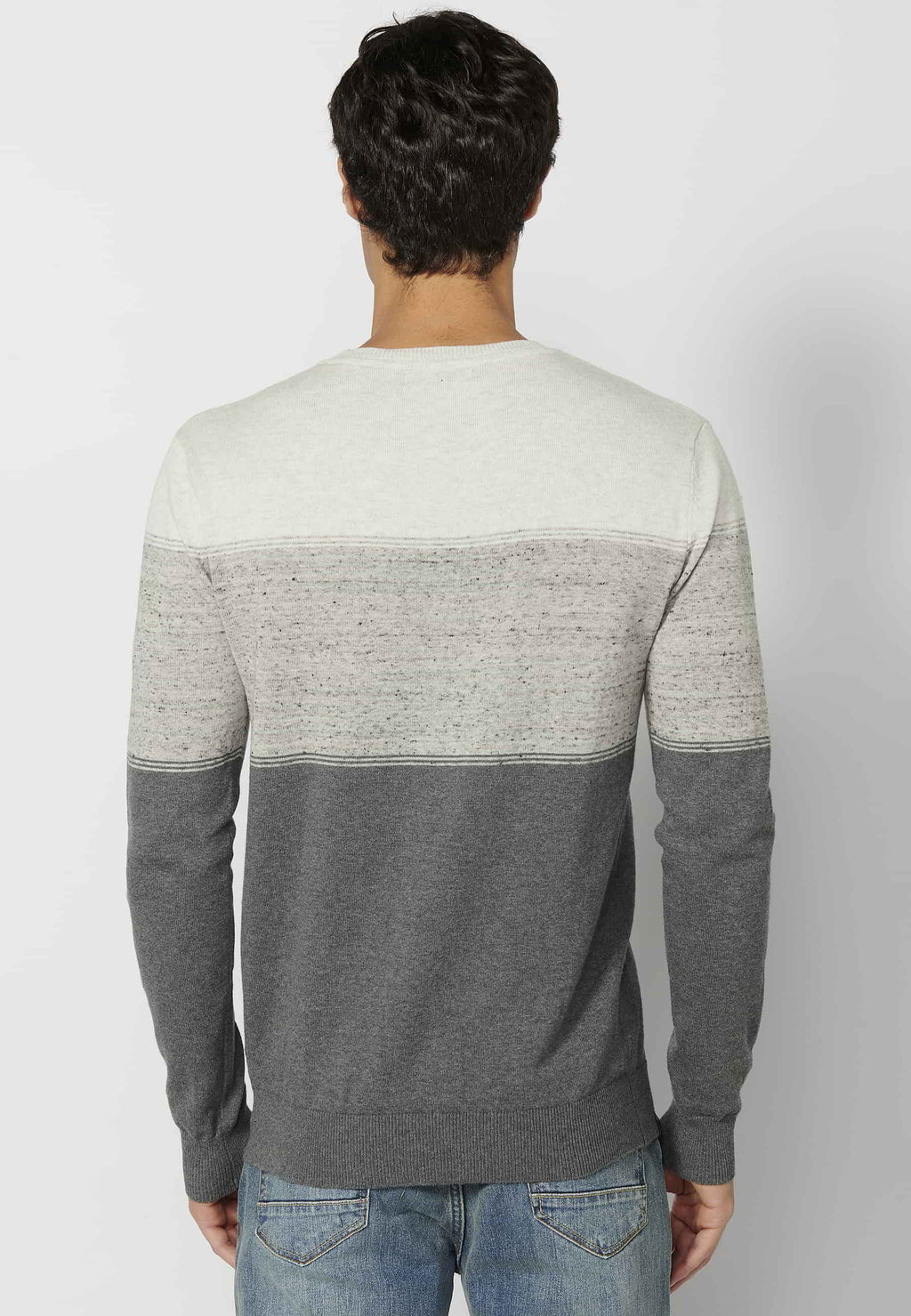 Jersey Hombre Cuello Redondo Punto Fino a Rayas – Koroshi Gris