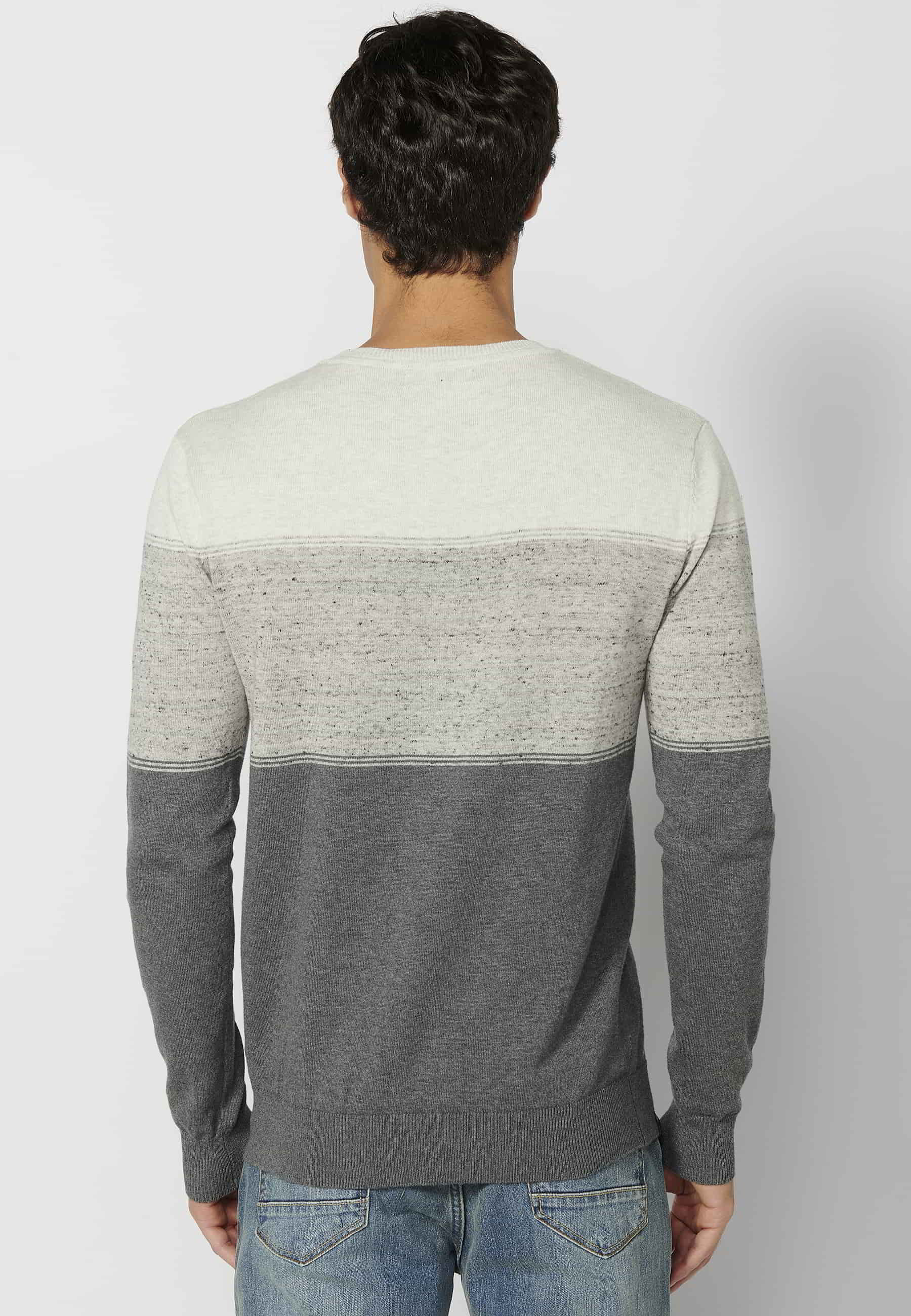 Jersey Hombre Cuello Redondo Punto Fino a Rayas – Koroshi Gris