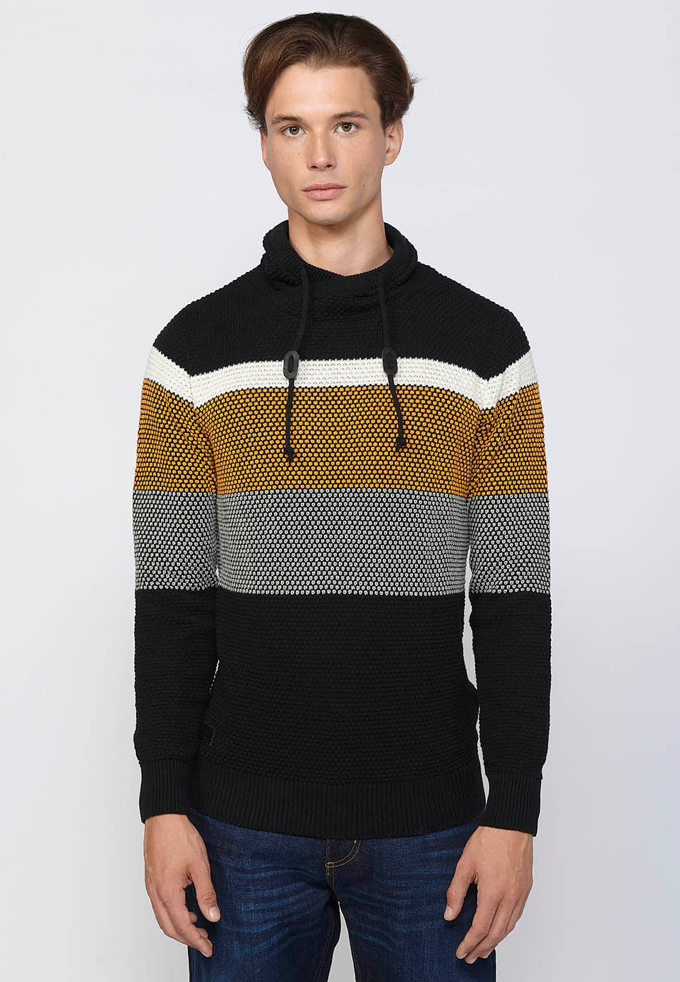 Jersey Hombre Cuello Alto Punto Grueso a Rayas – Koroshi 2411TR09