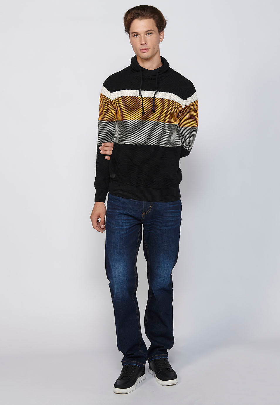 Jersey Hombre Cuello Alto Punto Grueso a Rayas – Koroshi 2411TR09