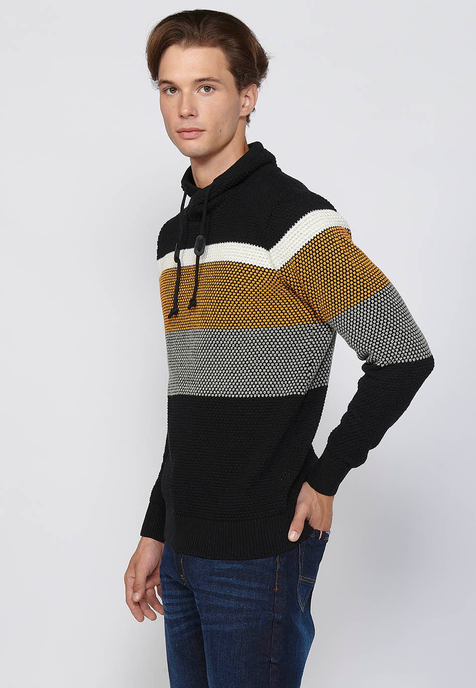 Jersey Hombre Cuello Alto Punto Grueso a Rayas – Koroshi 2411TR09