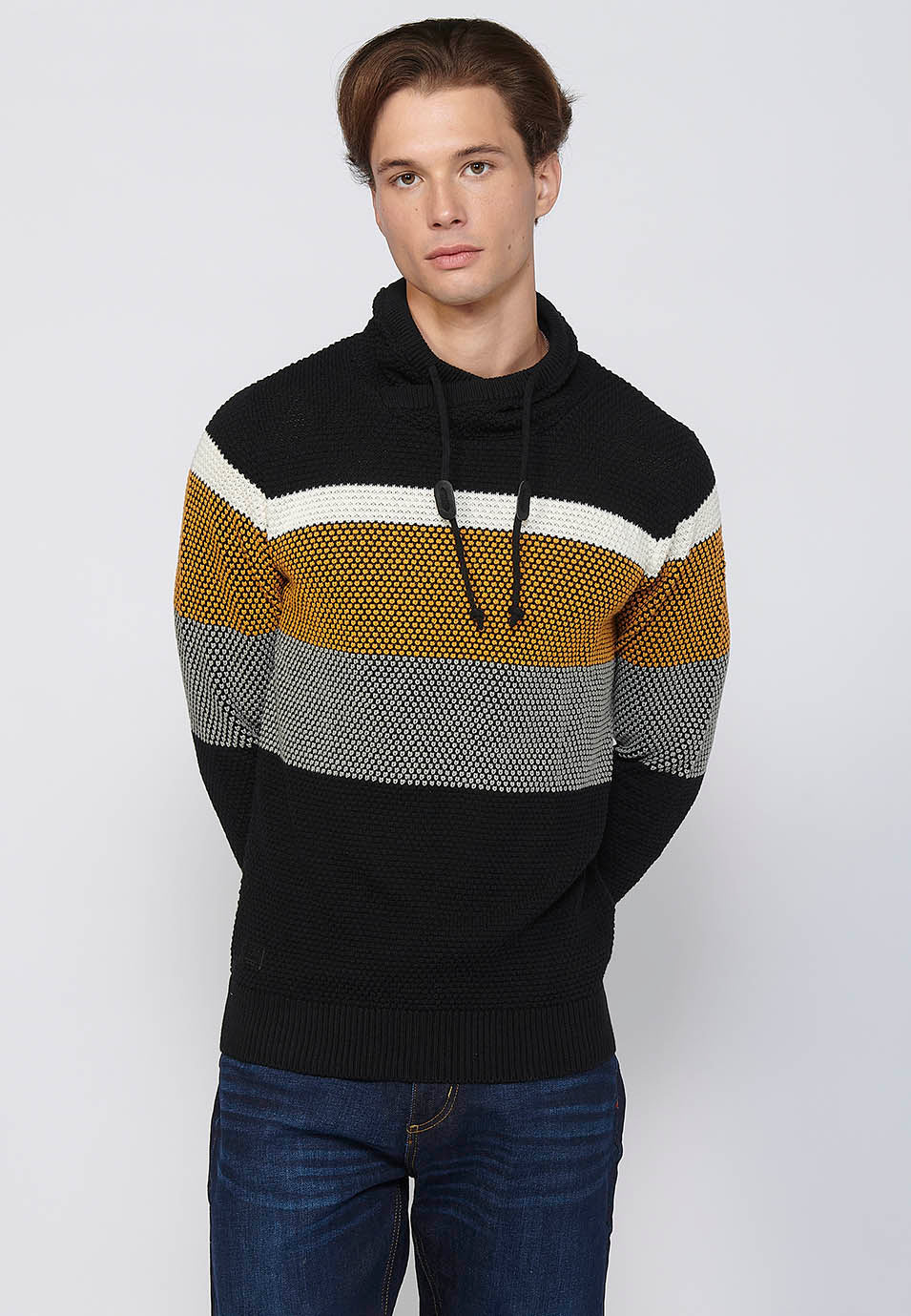 Jersey Hombre Cuello Alto Punto Grueso a Rayas – Koroshi 2411TR09