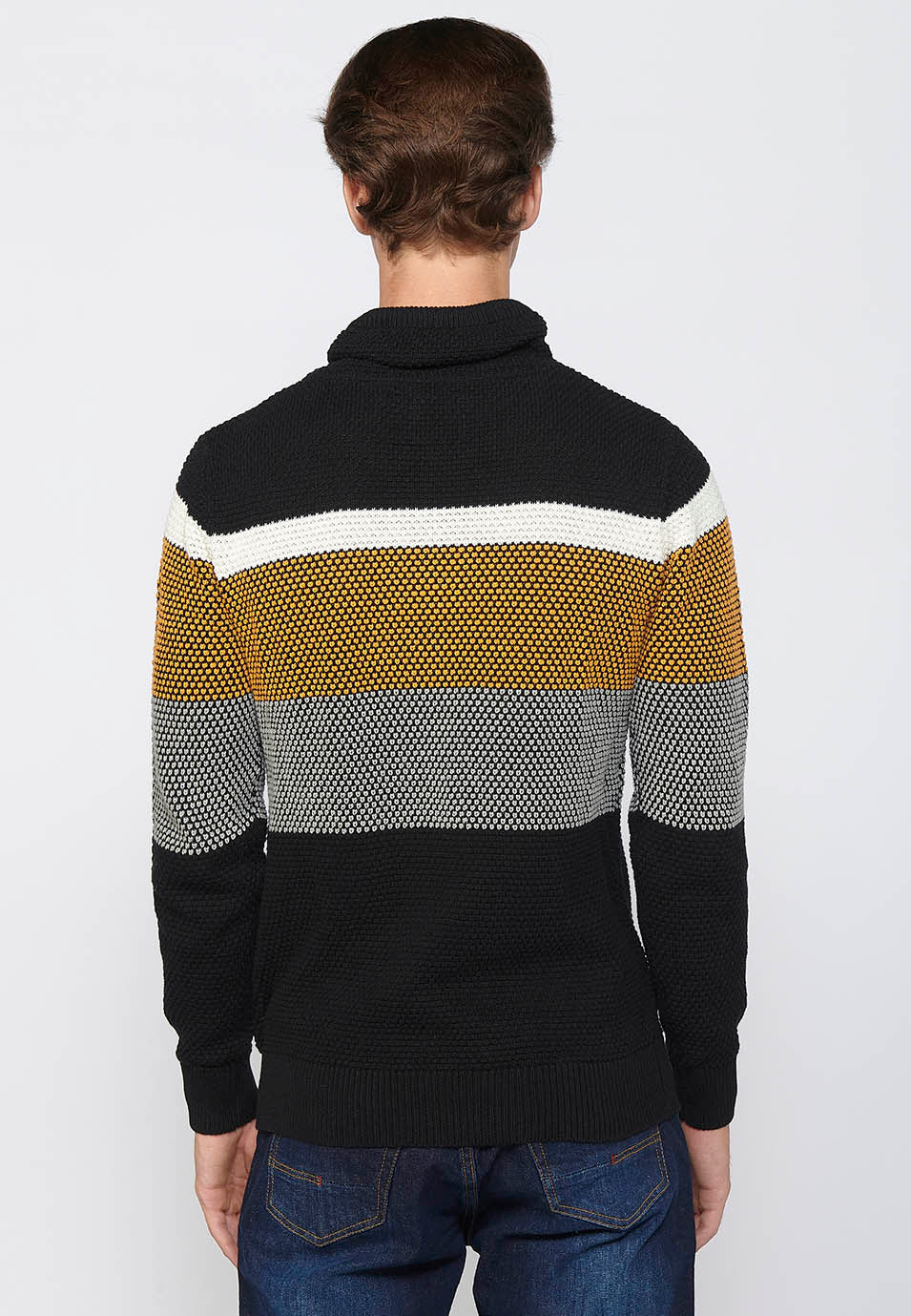 Jersey Hombre Cuello Alto Punto Grueso a Rayas – Koroshi 2411TR09