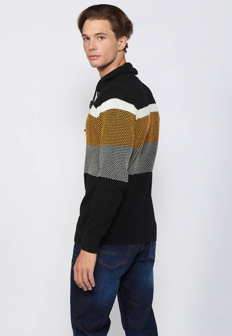 Jersey Hombre Cuello Alto Punto Grueso a Rayas – Koroshi 2411TR09