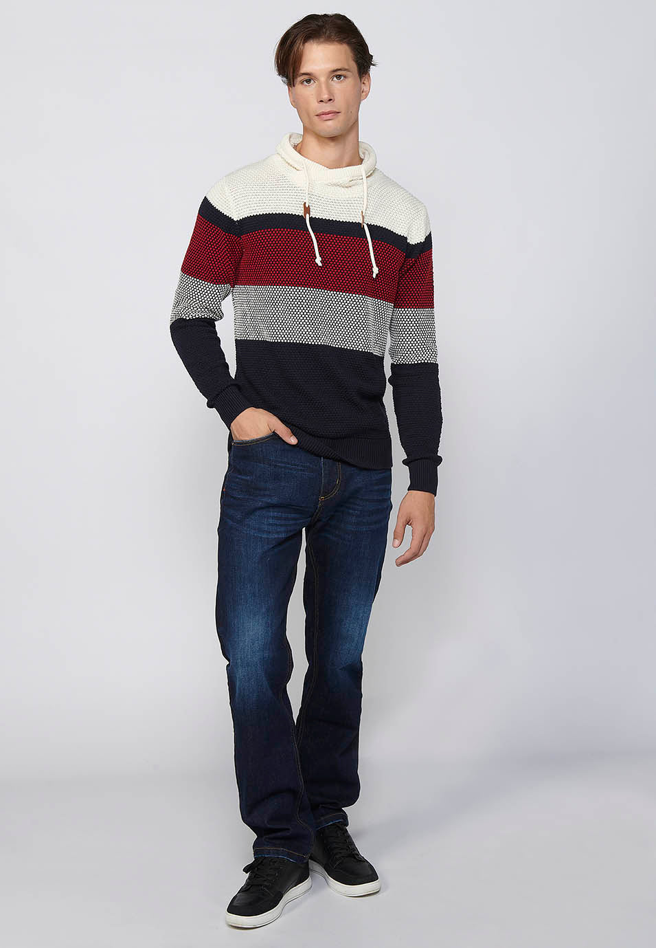 Jersey Hombre Cuello Alto Punto Grueso a Rayas – Koroshi 2411TR09