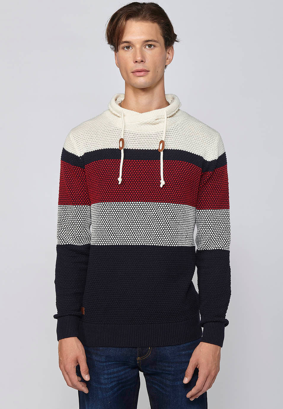 Jersey Hombre Cuello Alto Punto Grueso a Rayas – Koroshi 2411TR09