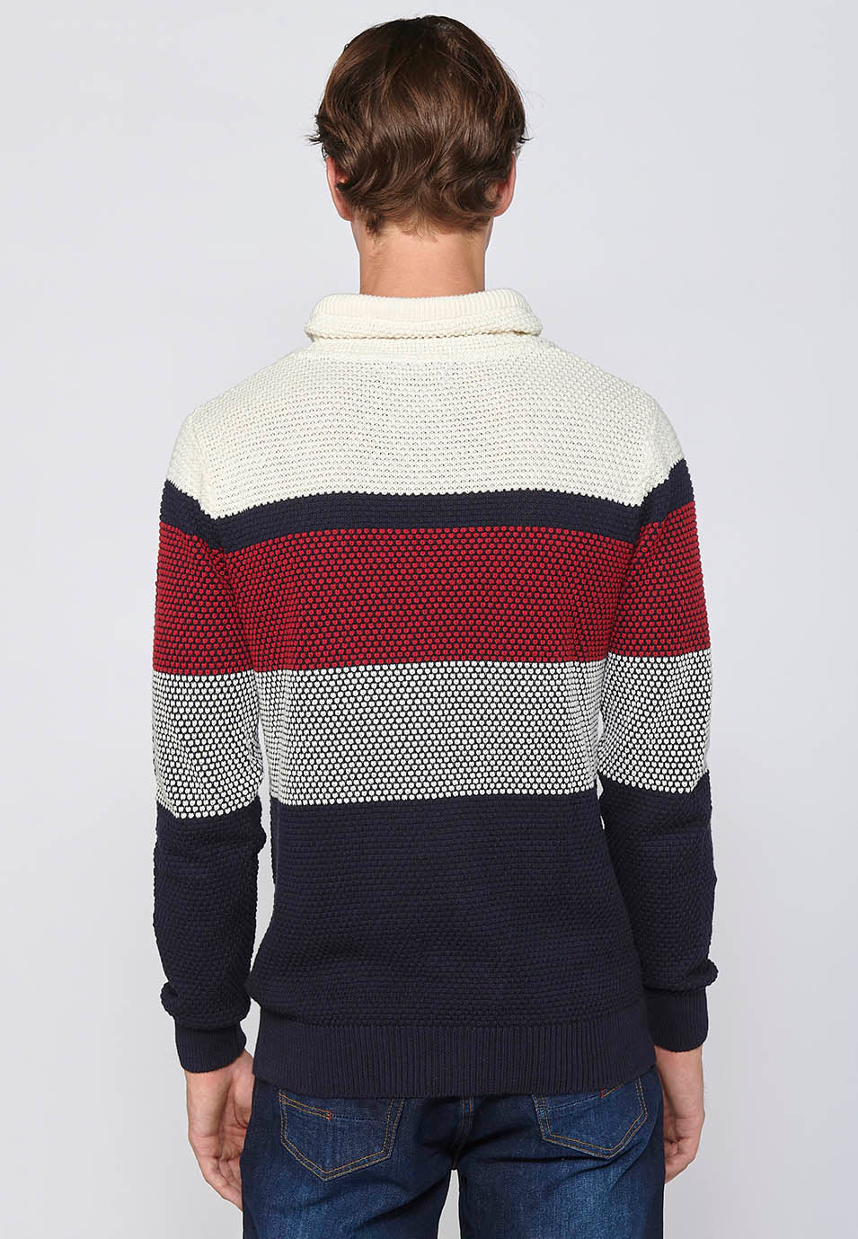 Jersey Hombre Cuello Alto Punto Grueso a Rayas – Koroshi 2411TR09