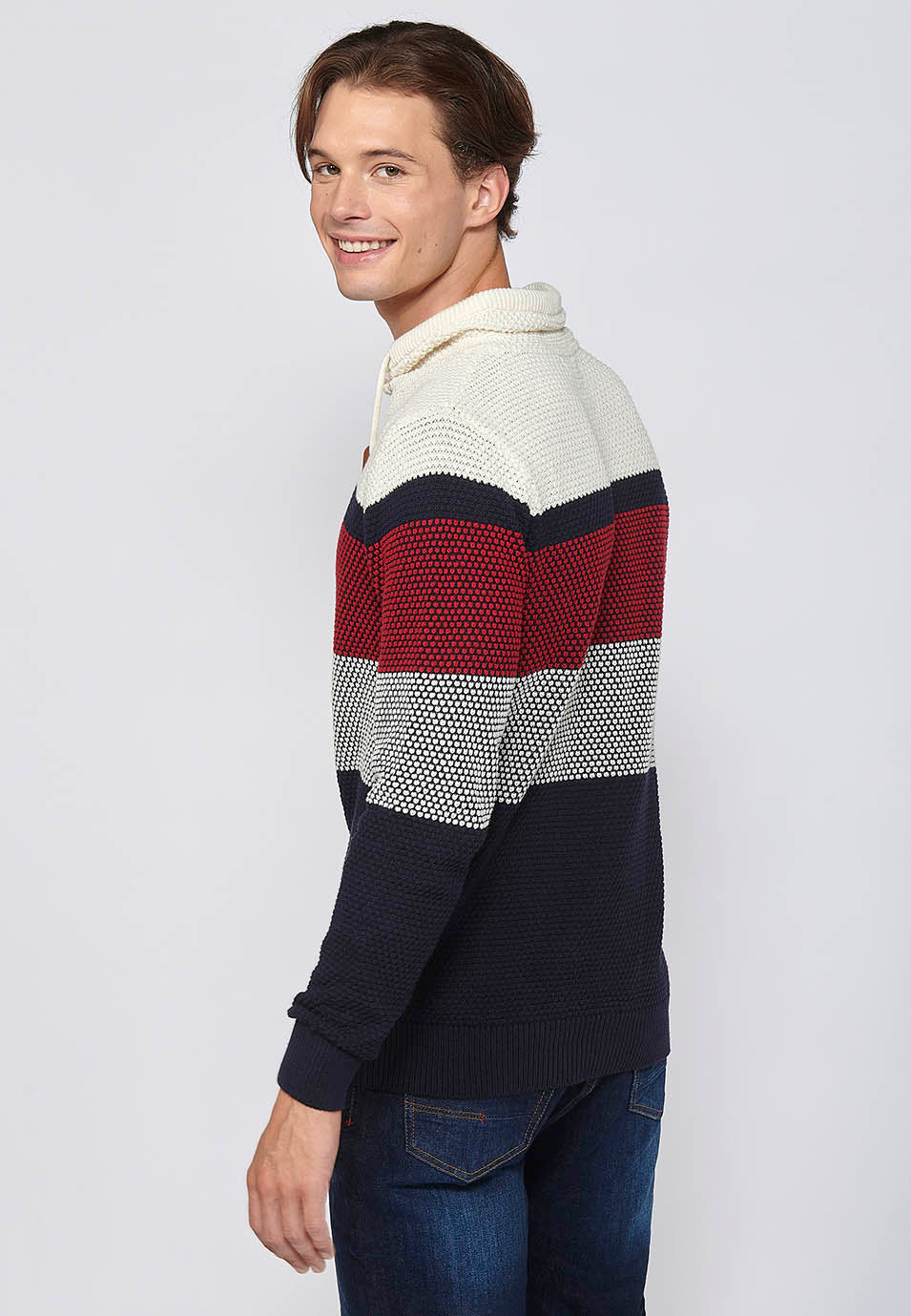 Jersey Hombre Cuello Alto Punto Grueso a Rayas – Koroshi 2411TR09