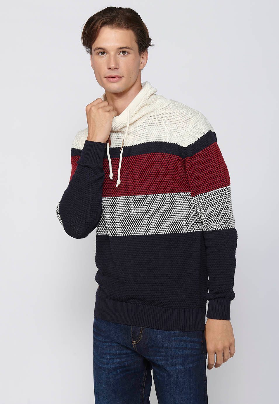 Jersey Hombre Cuello Alto Punto Grueso a Rayas – Koroshi 2411TR09
