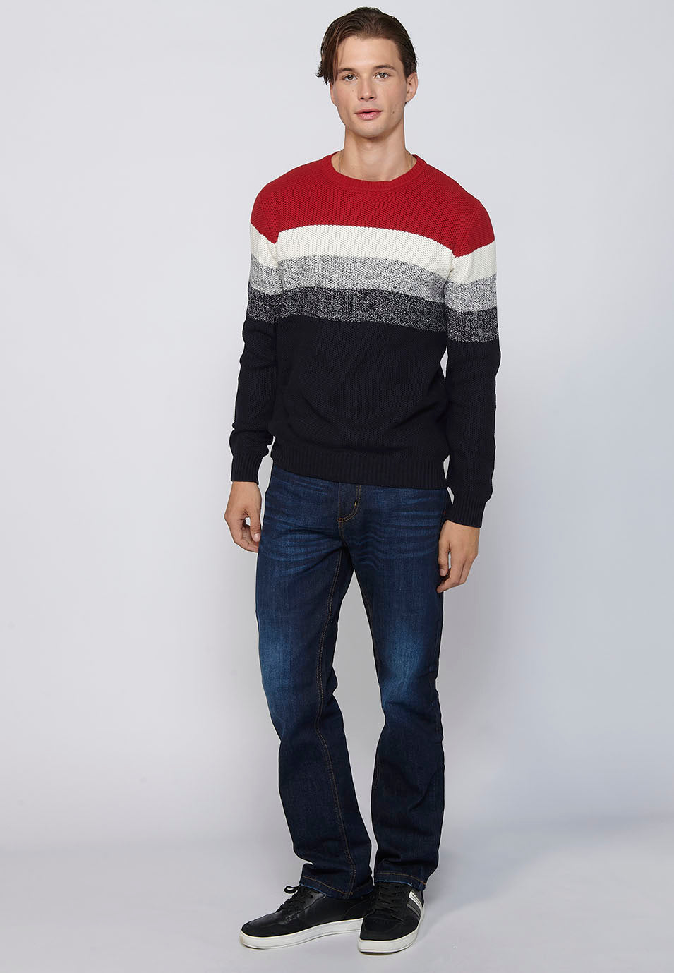 Jersey Hombre Cuello Redondo Punto Grueso a Rayas – Koroshi 2411TR10