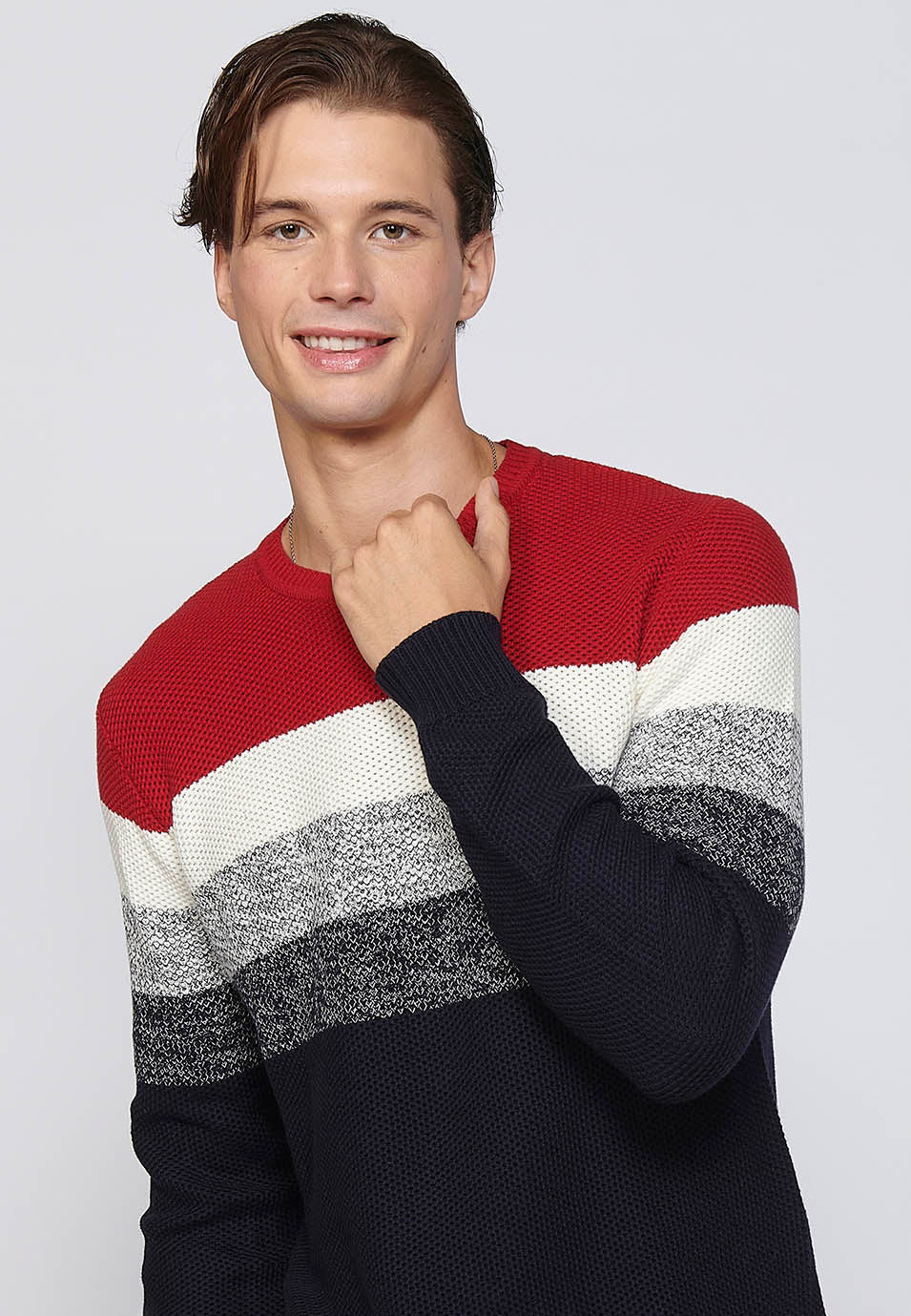 Jersey Hombre Cuello Redondo Punto Grueso a Rayas – Koroshi 2411TR10