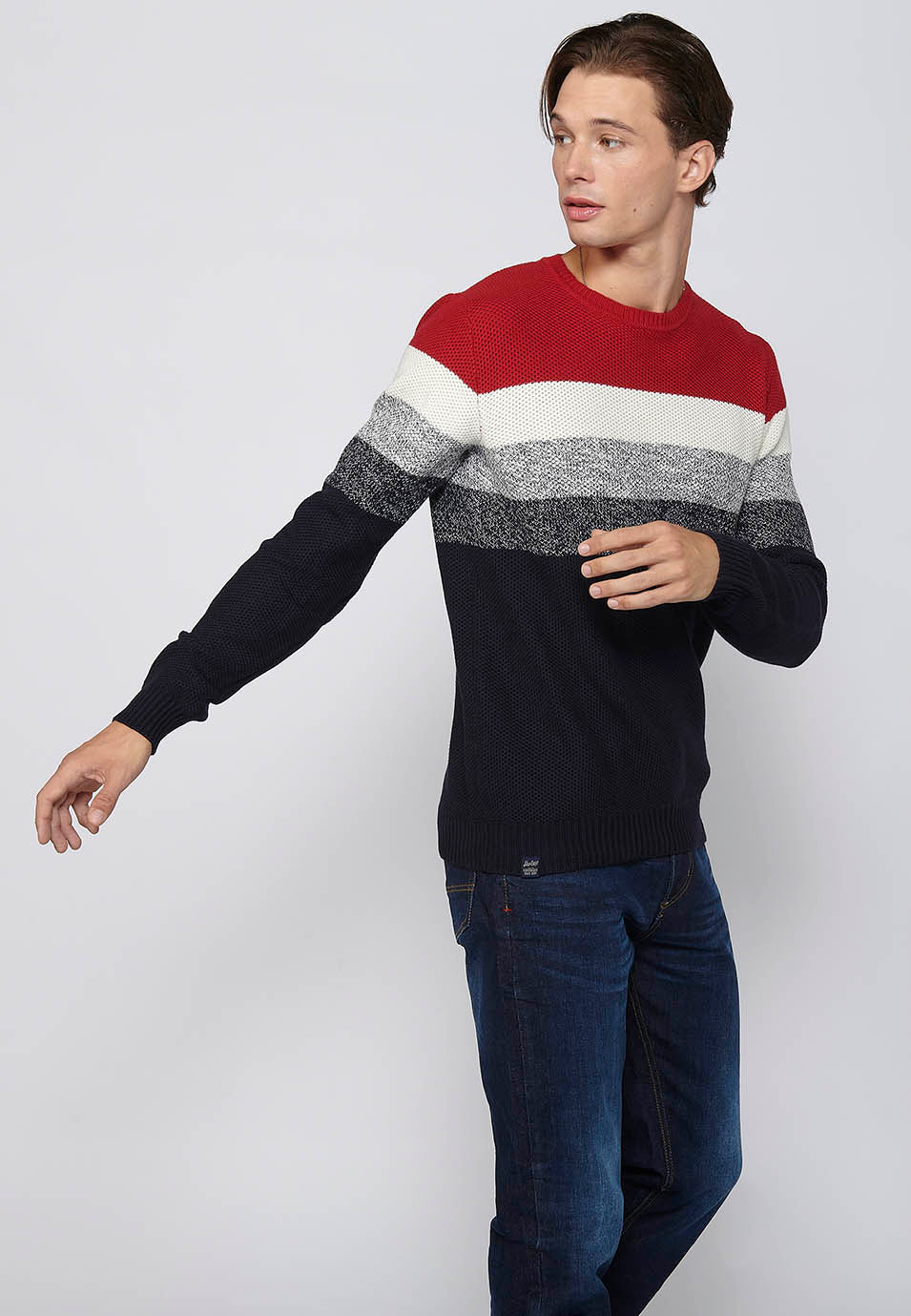Jersey Hombre Cuello Redondo Punto Grueso a Rayas – Koroshi 2411TR10
