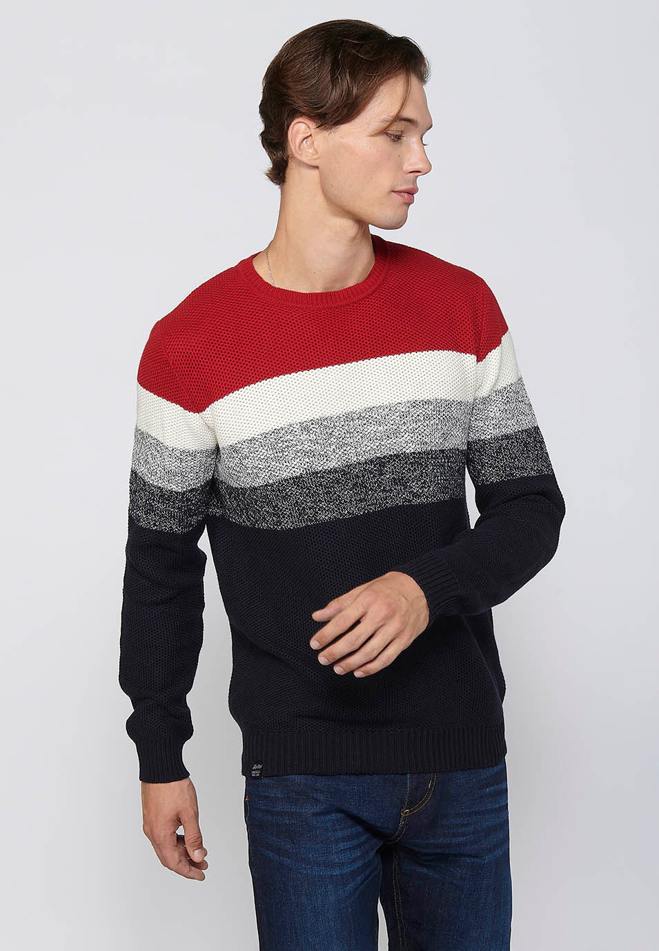 Jersey Hombre Cuello Redondo Punto Grueso a Rayas – Koroshi 2411TR10