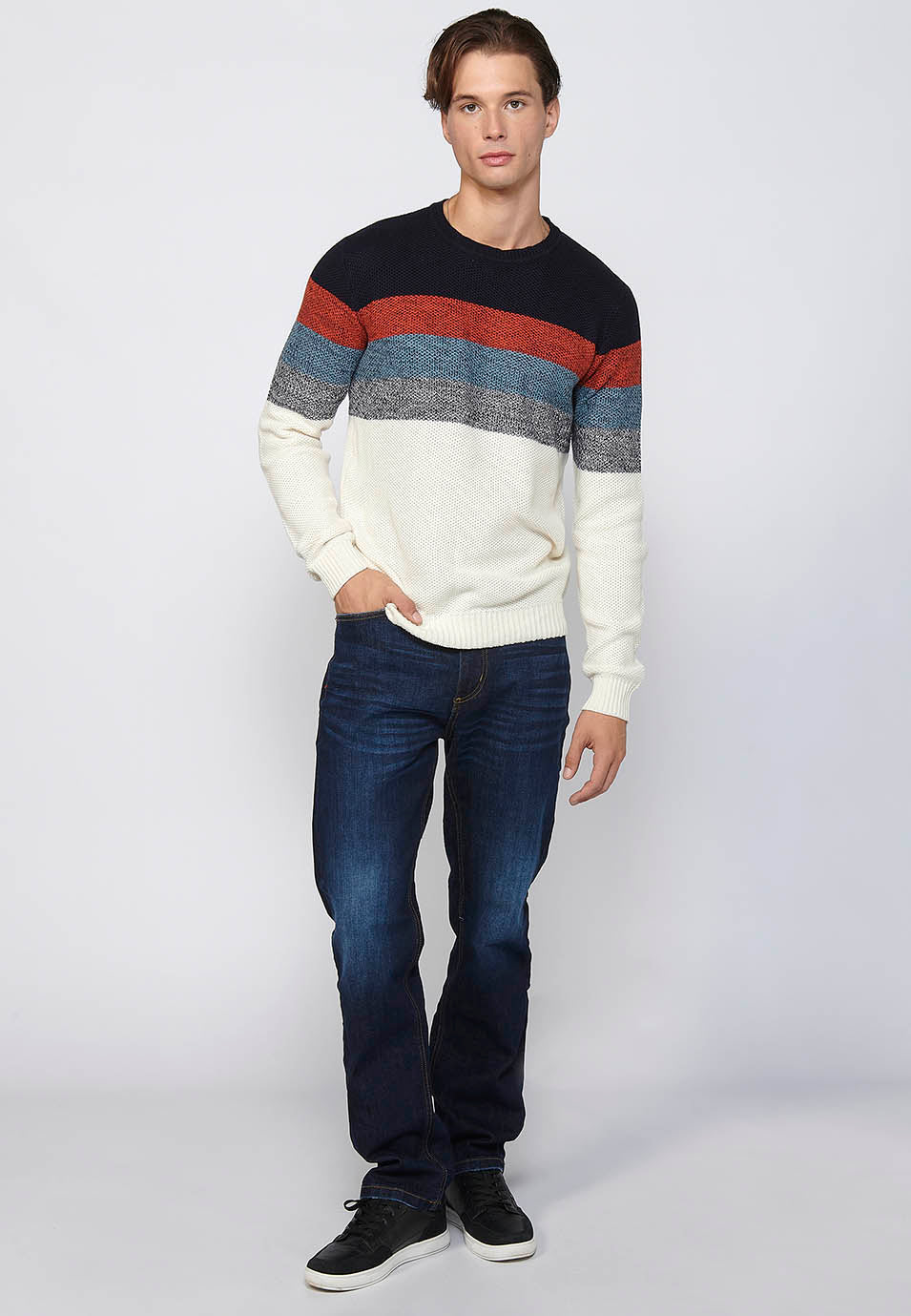 Jersey Hombre Cuello Redondo Punto Grueso a Rayas – Koroshi 2411TR10