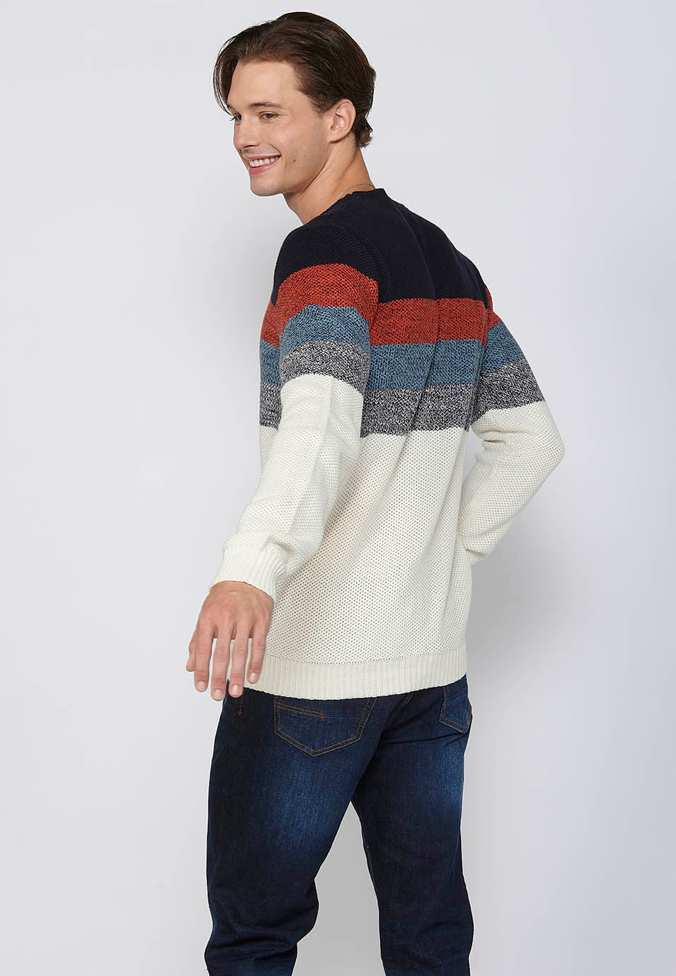 Jersey Hombre Cuello Redondo Punto Grueso a Rayas – Koroshi 2411TR10