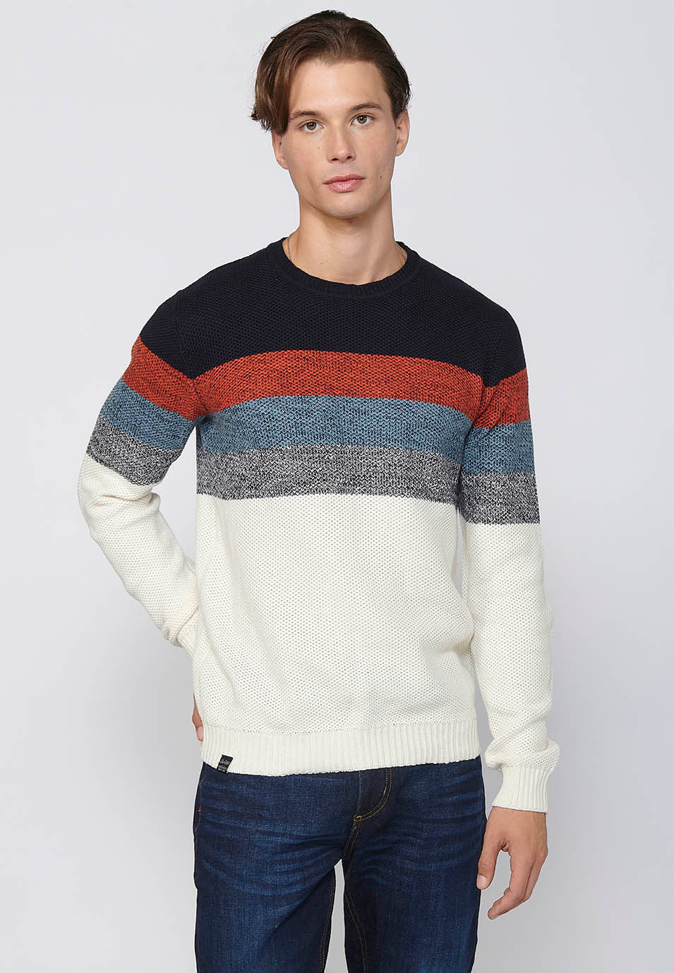 Jersey Hombre Cuello Redondo Punto Grueso a Rayas – Koroshi 2411TR10