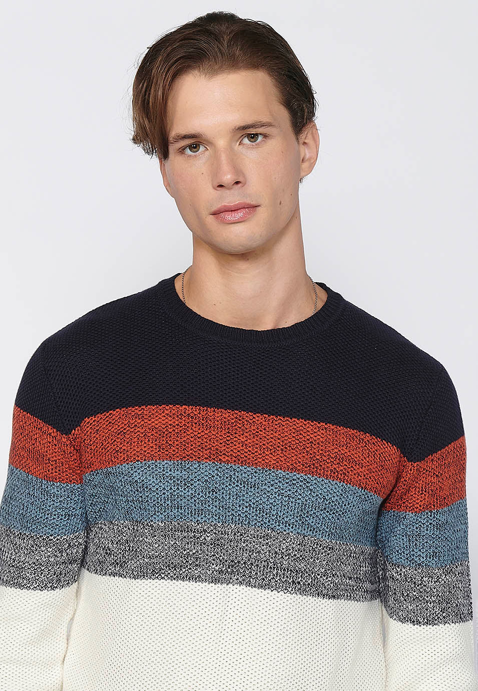 Jersey Hombre Cuello Redondo Punto Grueso a Rayas – Koroshi 2411TR10